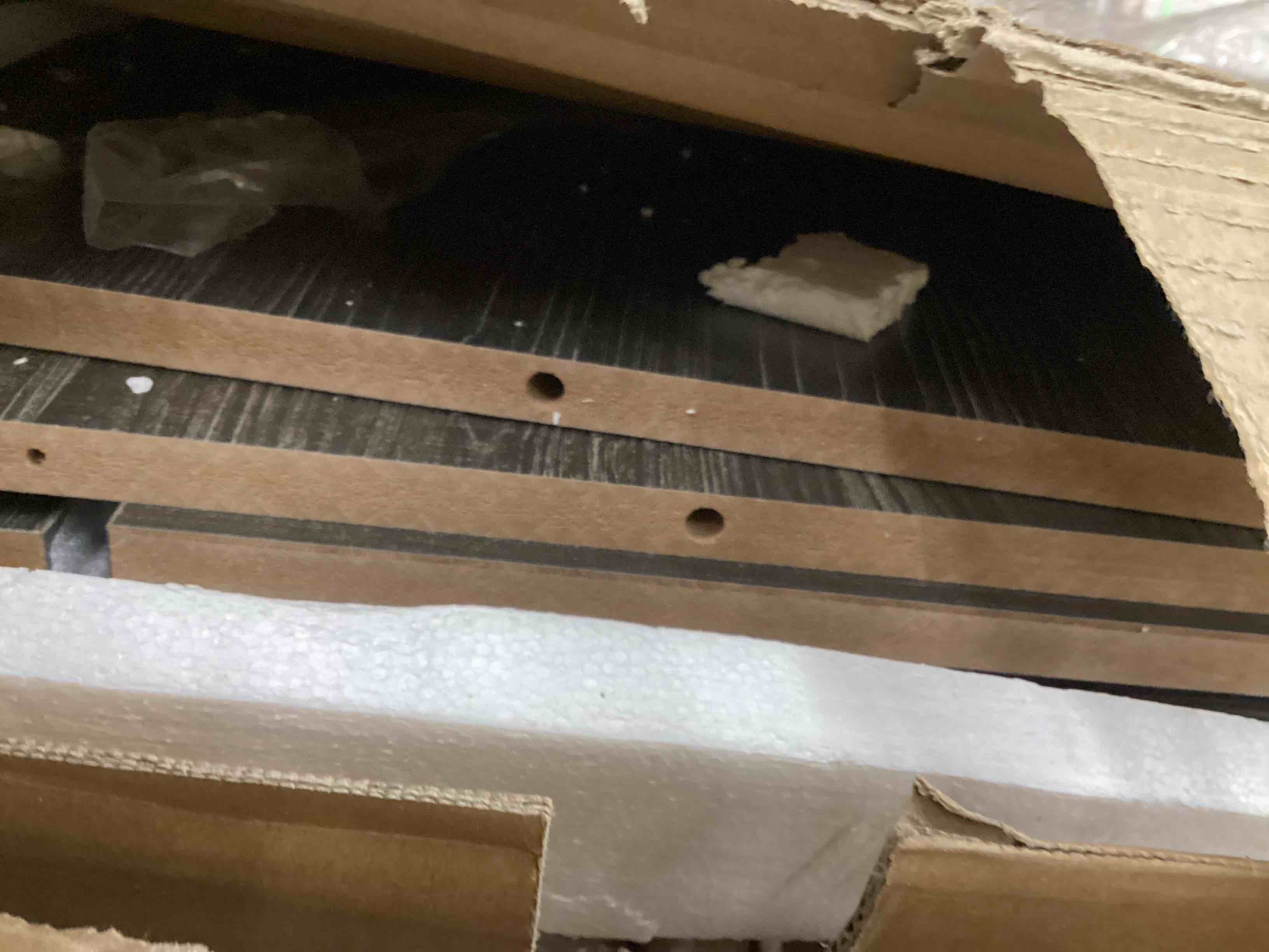 Condition photo showing As Is for HSH L Shaped Desk with Drawers, L Shape Computer Desk with Storage Cabinet Shelves, Reversible Modern Industrial Home Office Corner Desk, Rustic Wood Executive Writing Gaming Study Table, Gray 55 Inch