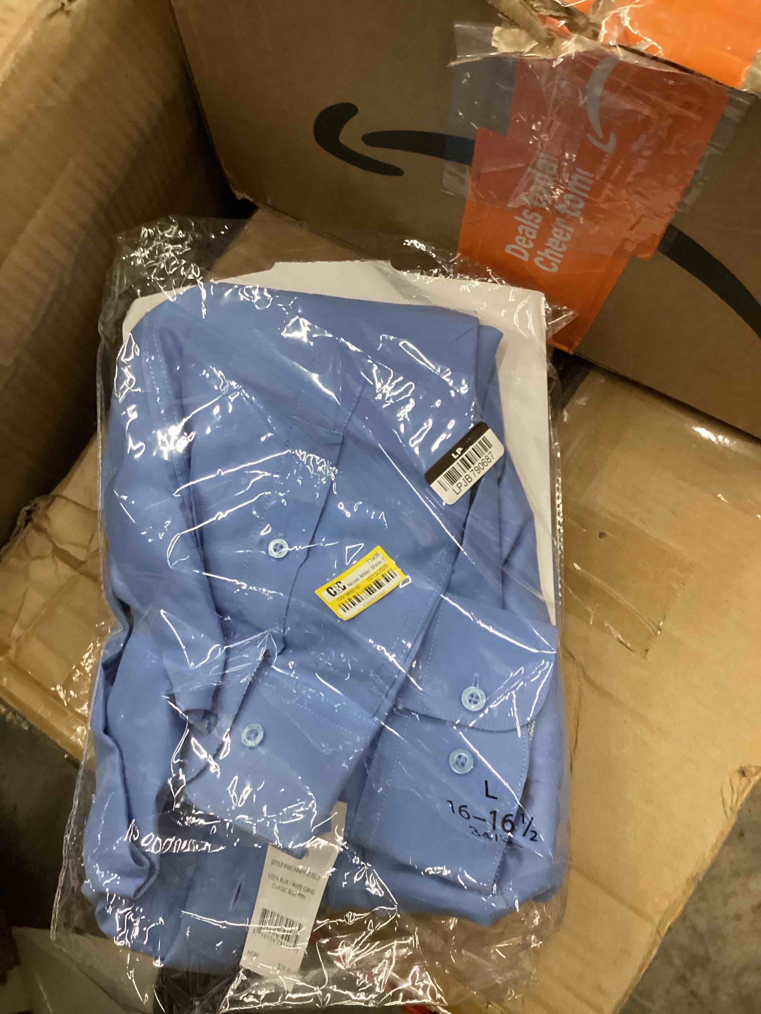 Condition photo showing Good Condition for Nicole Miller Mens Button Down Dress Shirt Slim Fit Long Sleeve Wrinkle Resistant Formal Business Casual Vista Blue 16"-16.5" Neck 34"-35" Sleeve