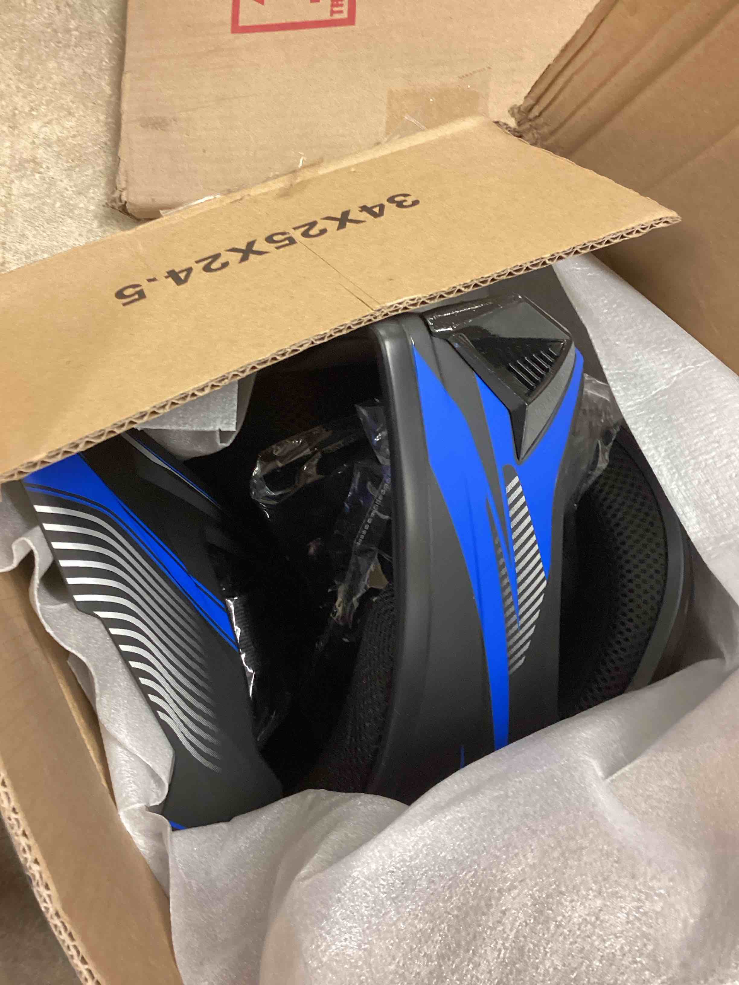 Condition photo showing New/Like New for Size S Youth Dirt Bike Helmet Set Includes Gloves, Goggles, Mask, Ideal Helmet for Kids 8-14, Premium Safety Gear for Dirt Bike Helmets Enthusiasts - DOT Approved (Dark Blue,S) Dark Blue Small