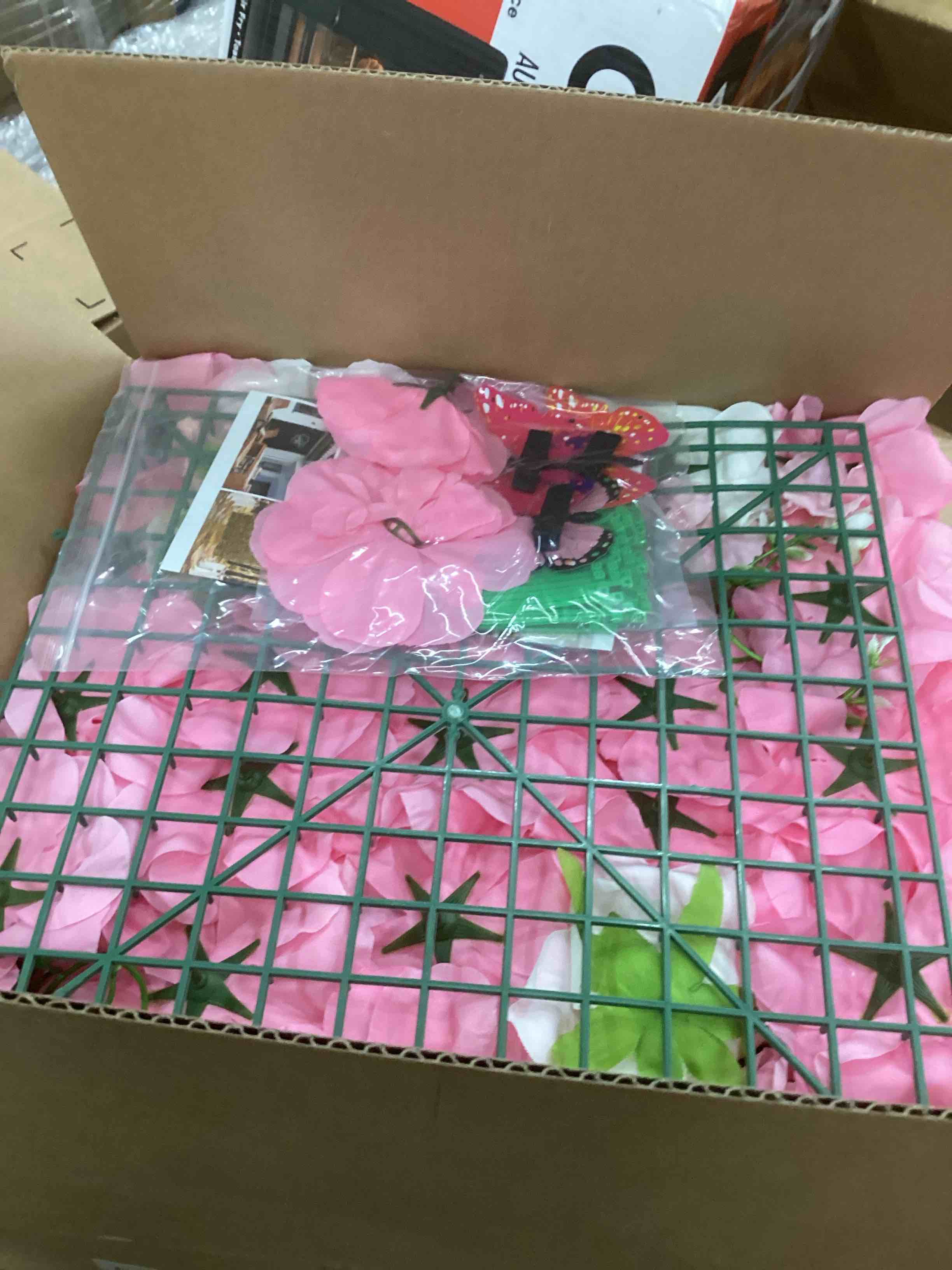 Condition photo showing New/Like New for Flower Wall Backdrop 6 Piece of 16.5x16.5 Inch Artificial Floral Wall Panel Faux Silk Rose Decor Ideal for Wedding Celebrations, Festive Party Backdrops, and Home Decor-Rose Pink Rose Pink 16.5inch