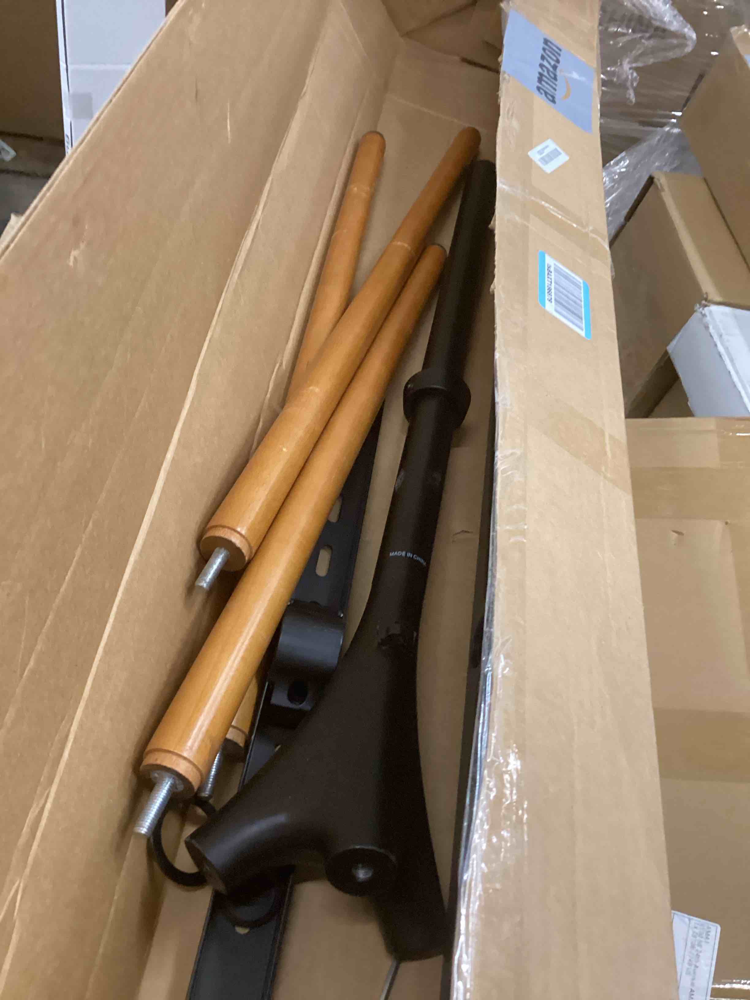 Condition photo showing As Is for VIVO Artistic Easel 45 to 65 inch LED LCD Screen, Studio TV Display Stand, Adjustable TV Mount with Swivel and Tripod Base, Black Bracket, Dark Walnut Legs, STAND-TV65A 