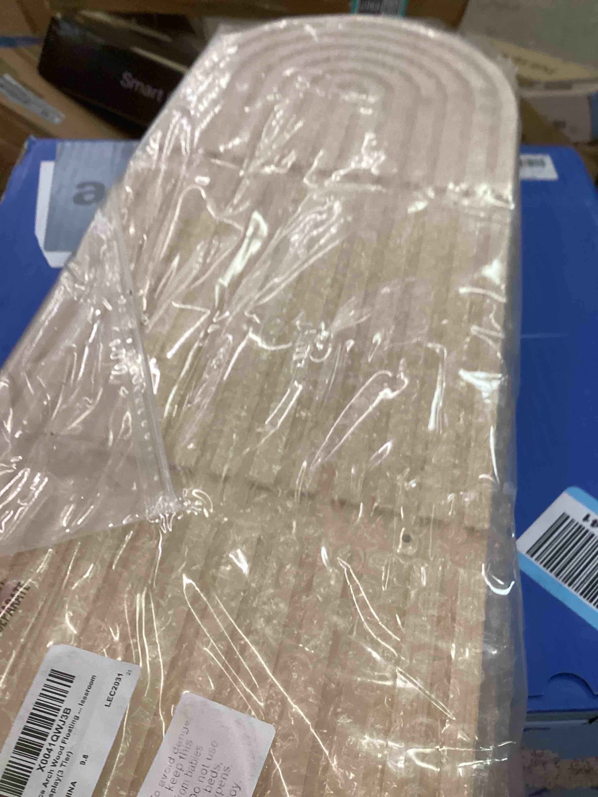 Condition photo showing New/Like New for Geetery 2 Pcs Arch Wood Floating Shelf Mid Century Rainbow Wall Shelves Modern Boho Wall Shelf Retro Mounted Wood Arch Decor for Bedroom Living Room Classroom Bathroom Display(3 Tier)