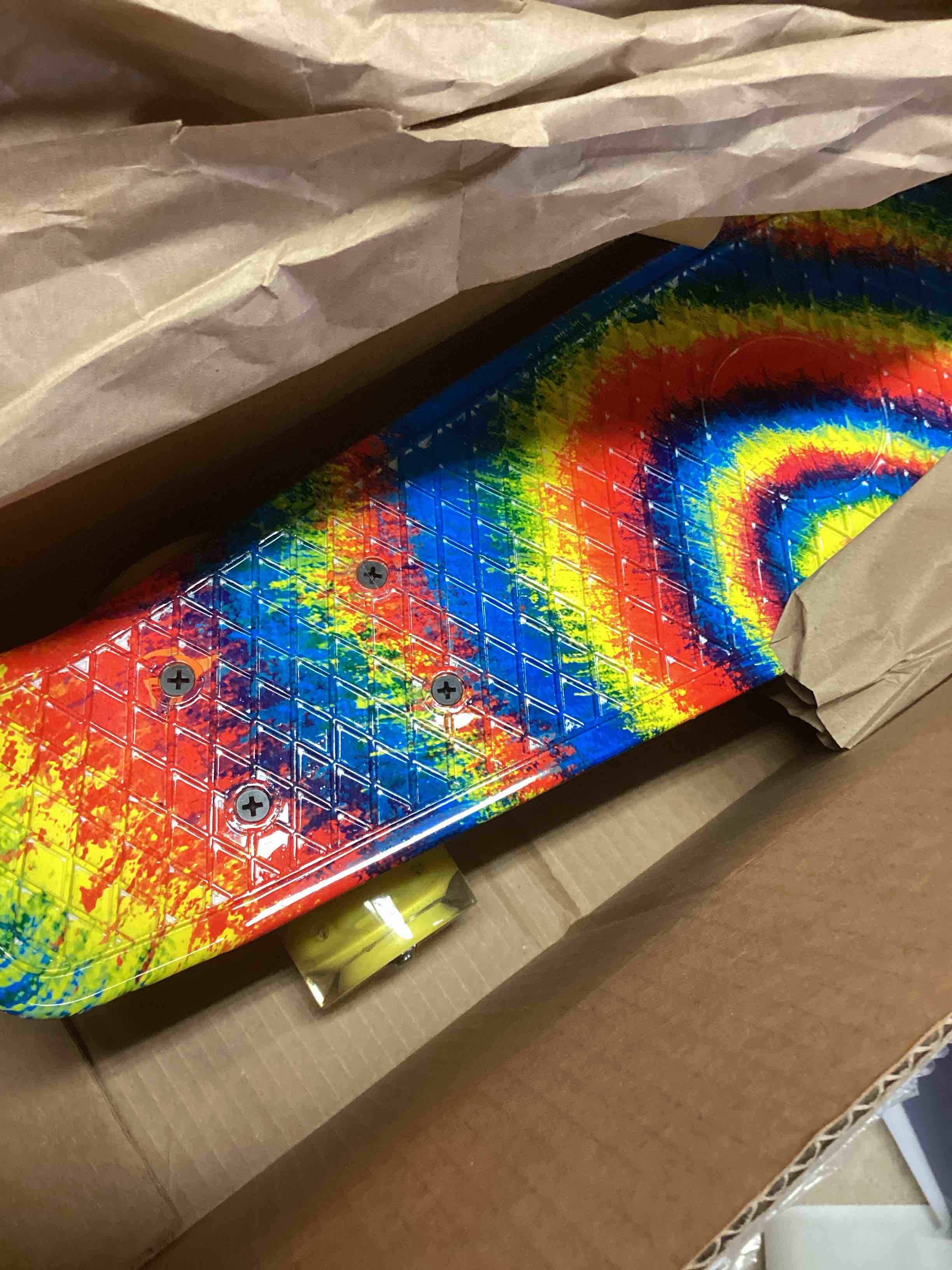 Condition photo showing Good Condition for Skateboards, 22" Complete Skateboard, Mini Cruiser Skateboard for Kids Boys Girls Teens Beginners with Colorful Flashing Wheels Skate Tool, Kids Children's Day Gift Rainbow