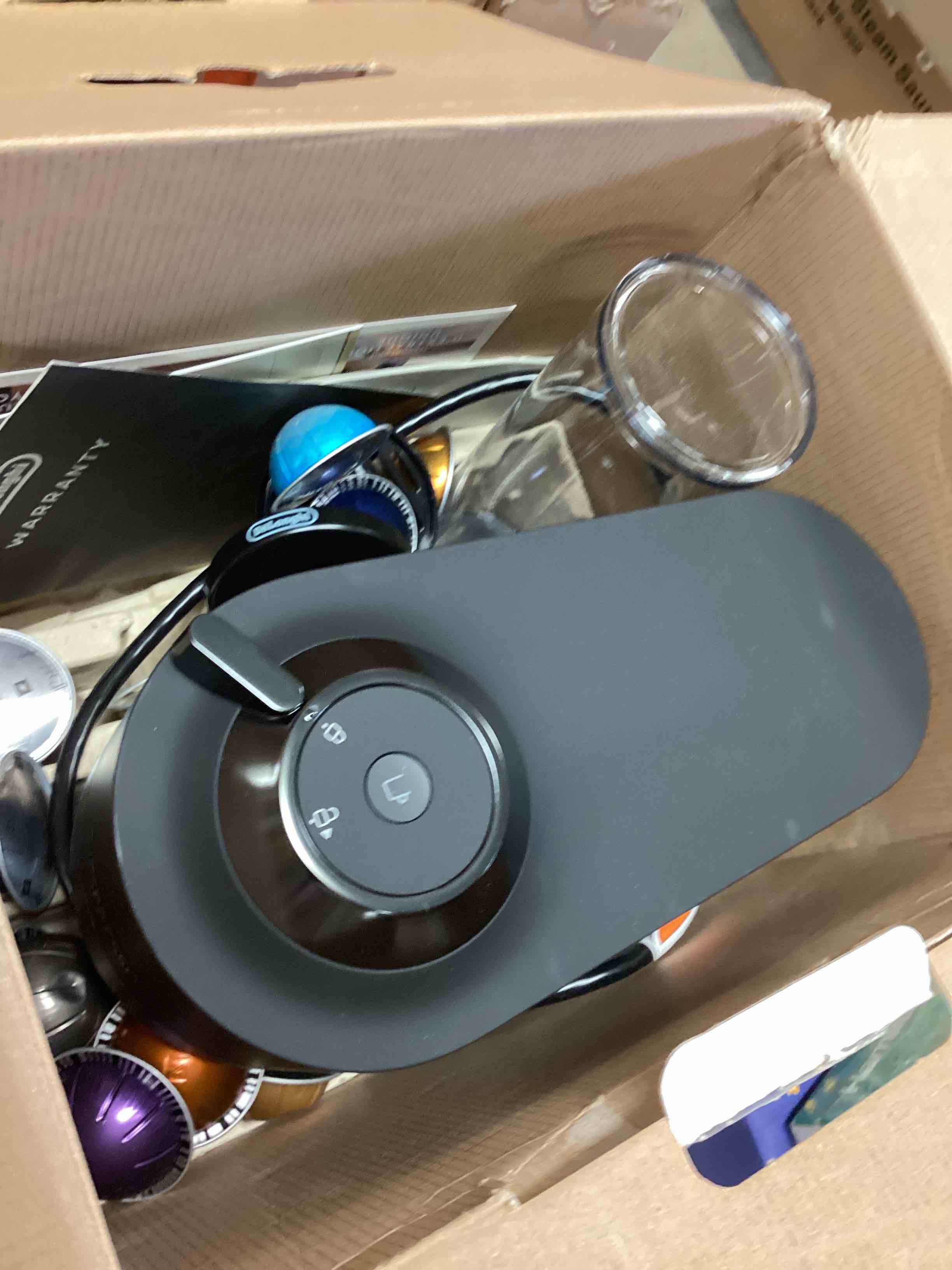 Condition photo showing As Is for Nespresso Vertuo Pop+ Coffee and Espresso Maker by De'Longhi, Black Matte with Dark Chrome Machine Only Black Matte Chrome