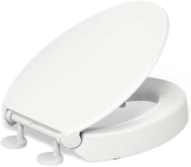 KOHLER 25875-0 Hyten Elevated Quiet-Close Elongated Toilet Seat, Contoured Seat with Grip-Tight Bumpers, Quick-Attach Hardware, White