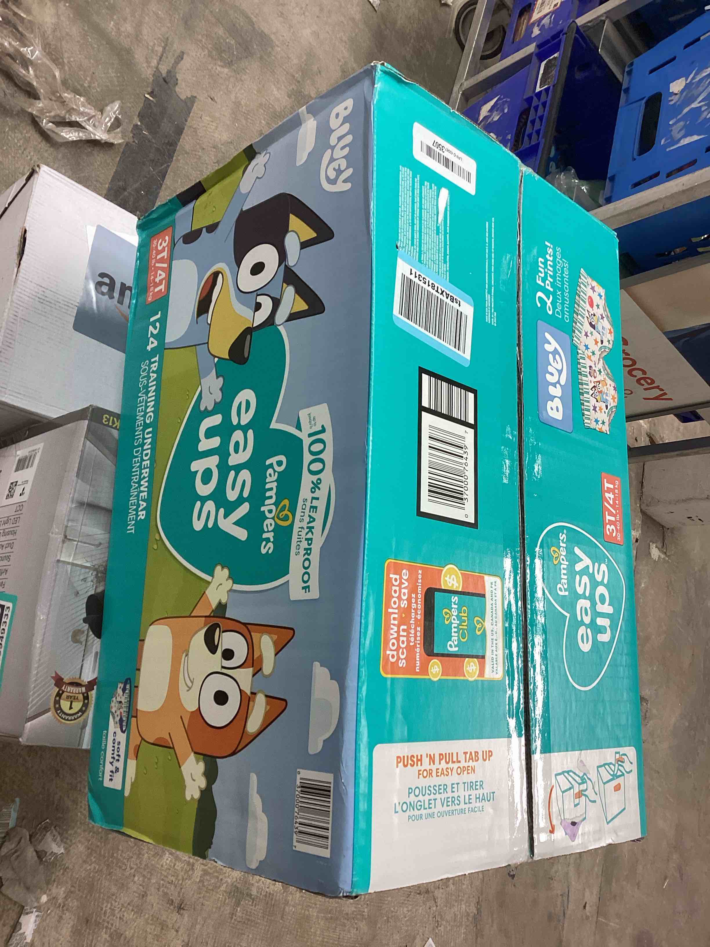 Condition photo showing New/Like New for Pampers Training Pants - Easy Ups Boys & Girls Bluey - Size 3T-4T, 124 Count, Children's Potty Underwear (Packaging May Vary)