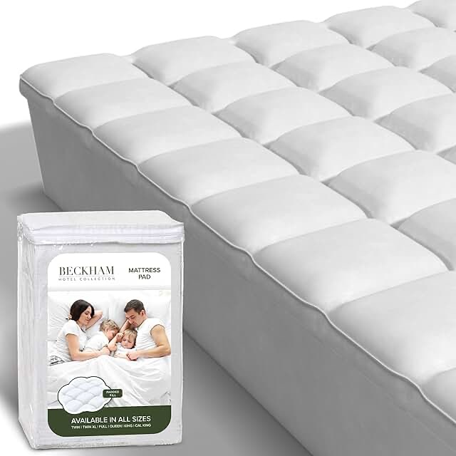 Beckham Hotel Collection Full Size Hybrid Mattress Protector & Pad - Extra Padded, Thick, Plush, & Fitted Mattress Topper for Bed - Quilted Pillow Top Mattress Cover
