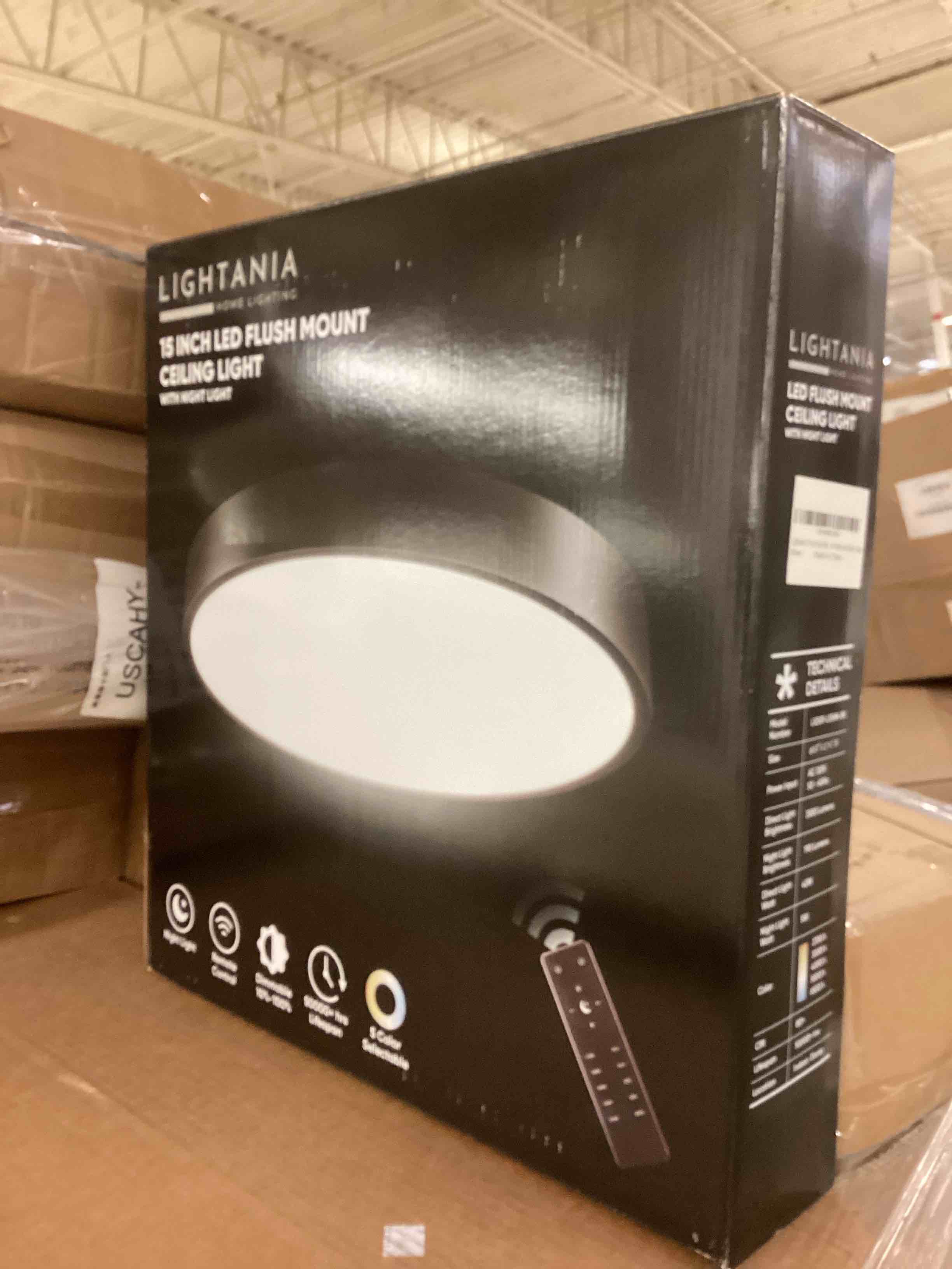 Condition photo showing New/Like New for 15 Inch Flush Mount Ceiling Light with Remote Control & Night Light, 5CCT Dimmable Ceiling Light Fixture, 35W 3500LM 2700K-6500K Adjustable LED Ceiling Lights for Bedroom Kitchen, Black