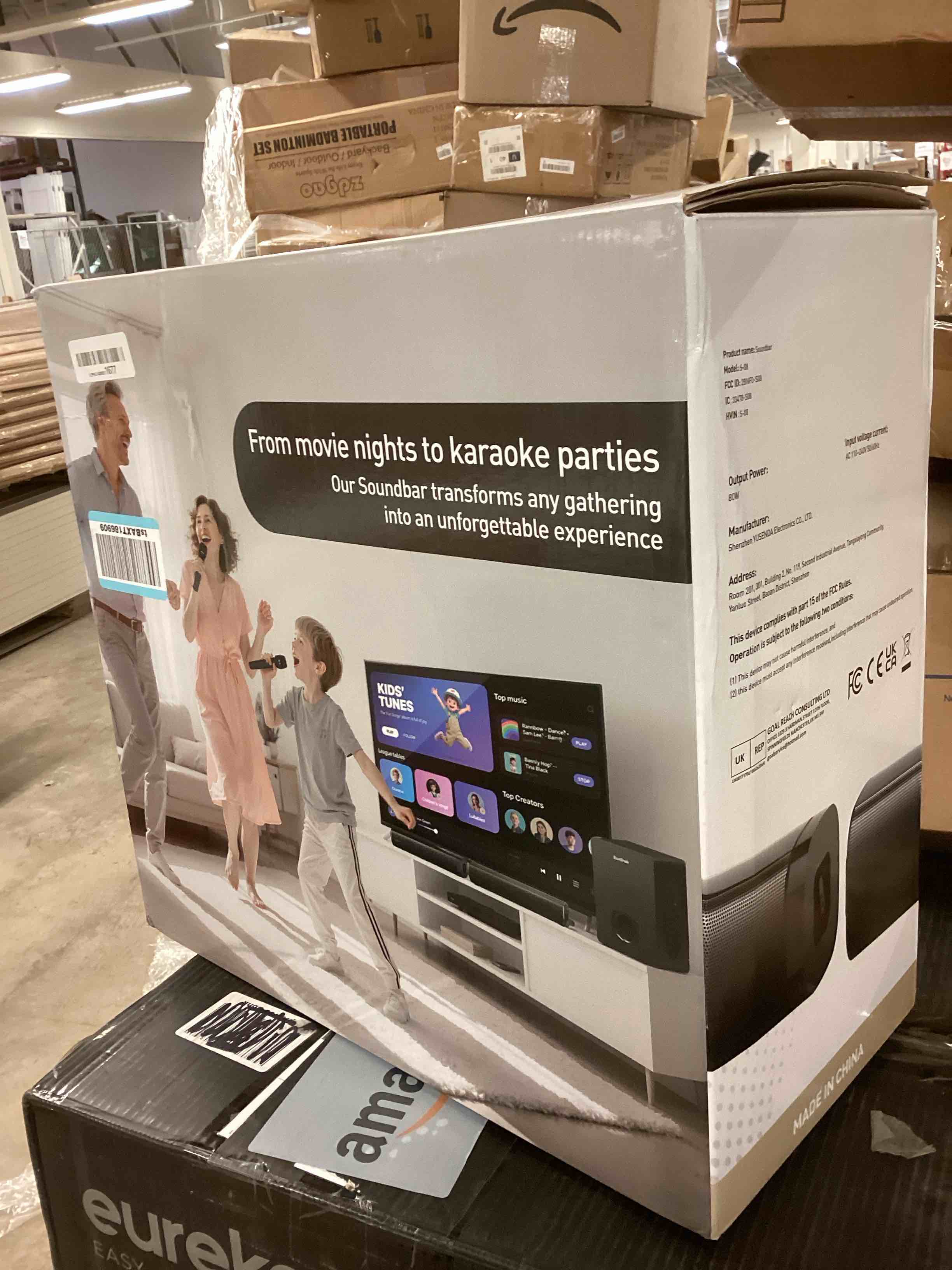 Condition photo showing New/Like New for Karaoke Soundbar with Subwoofer for TV: Sound Bar with 2 Wireless Microphones - Home Theater Surround Sound System - Bluetooth Speaker with Remote Supports HDMI ARC/Optical/AUX/USB for TV/PC