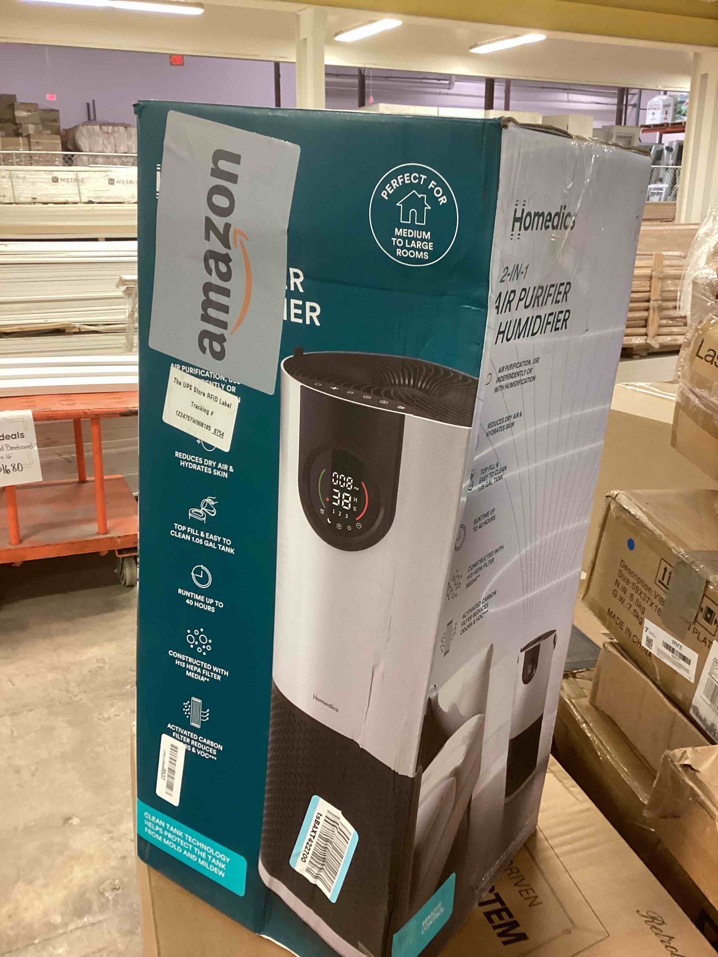Condition photo showing New/Like New for Homedics 2-in-1 Cool Mist Humidifier & Air Purifier – Humidifies & Purifies Air, Digital Air Quality Sensor, Auto Mode, Stylish Tower Design, Ideal for Medium-Large Rooms