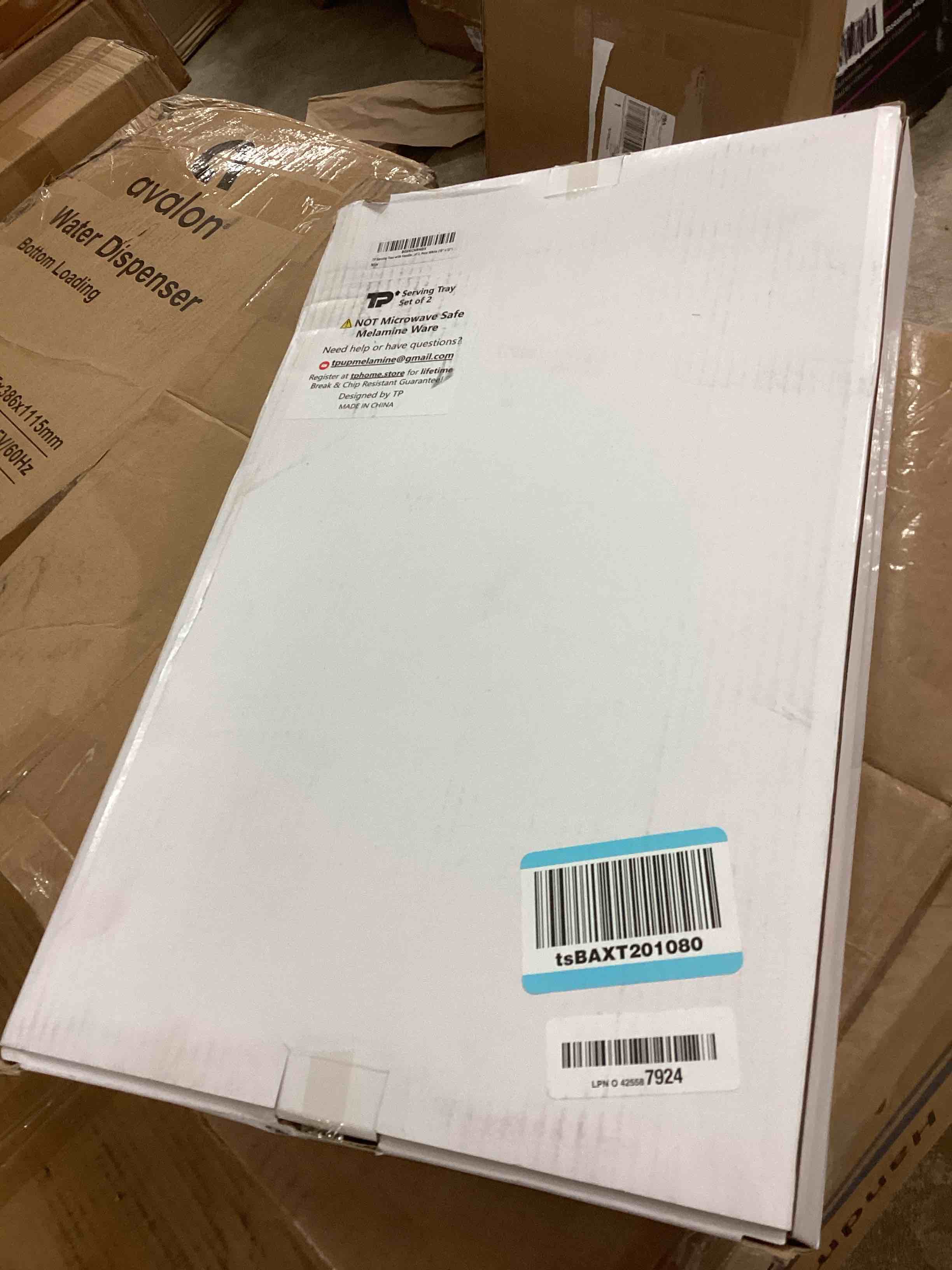 Condition photo showing New/Like New for TP Large Serving Trays with Handles, 19" x 12" Melamine Serving Platters for Food, Turkey, Set of 2 Rectangular Trays for Party, Pure White 19" x 12" Pure White