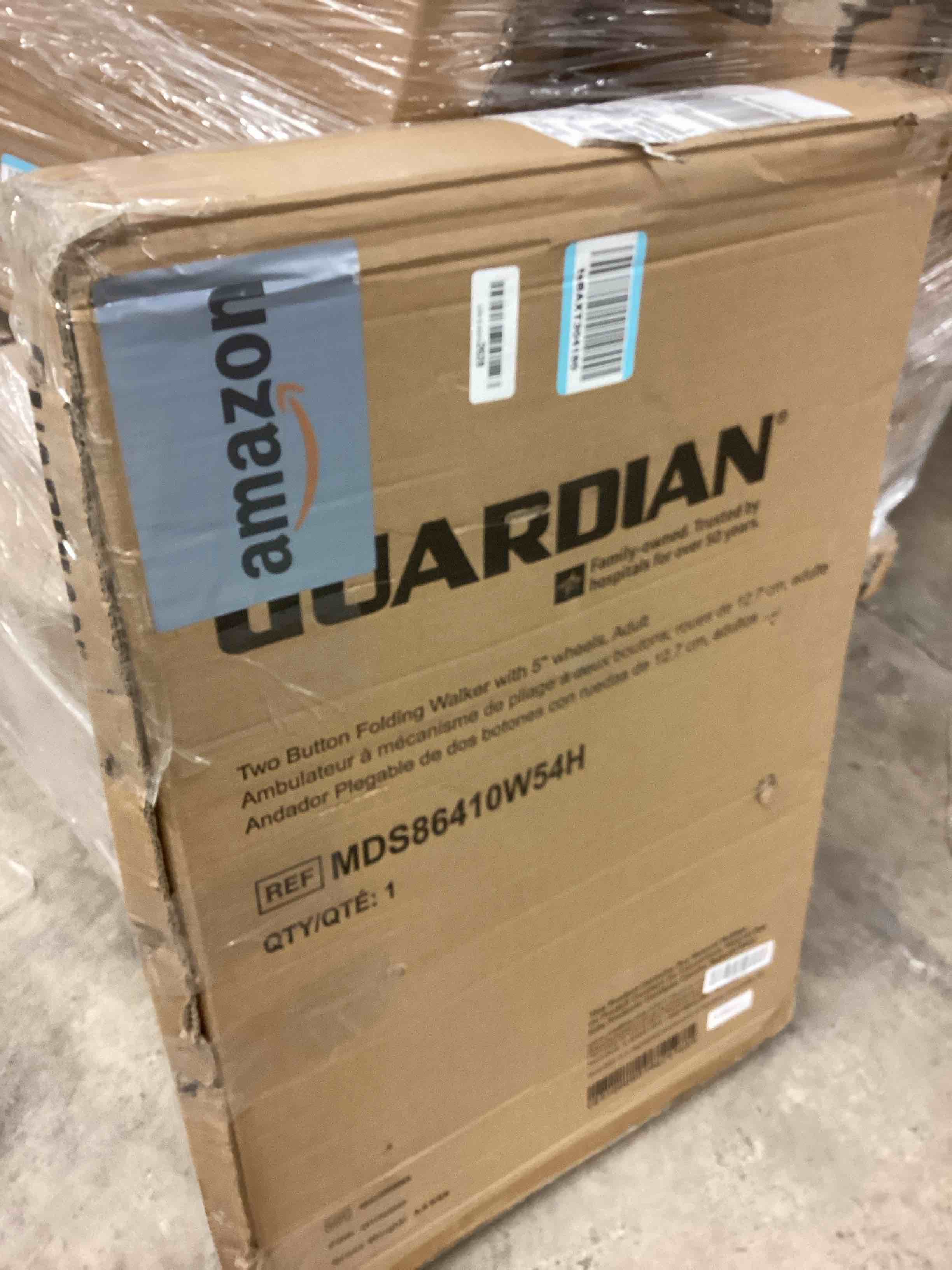 Condition photo showing New/Like New for Medline Lightweight Two Button Folding Walker with 5" Wheels, Aluminum Frame Supports up to 300 lbs Metallic 1 Count (Pack of 1)