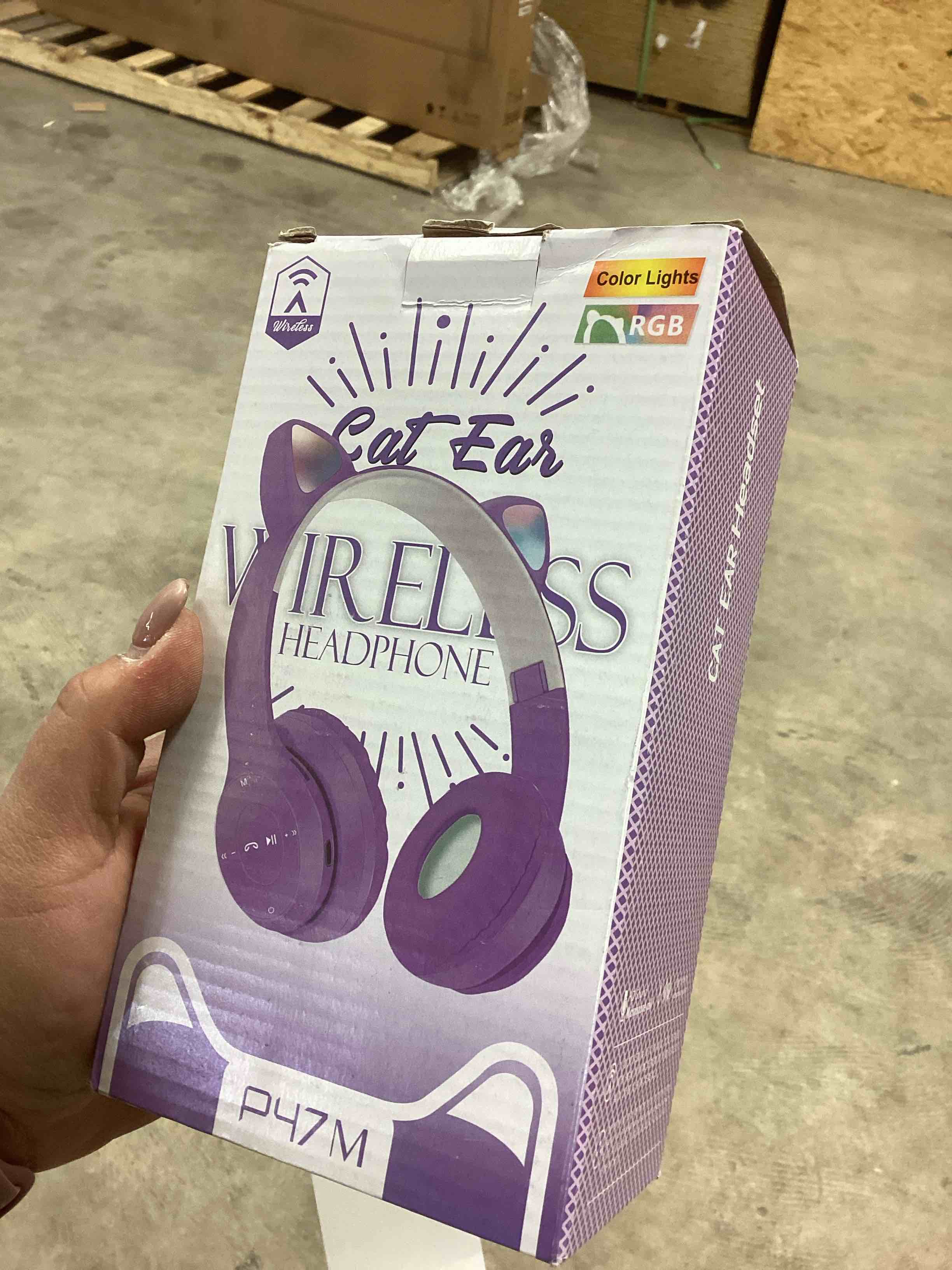 Condition photo showing New/Like New for Xiaokeis Kids Headphones, Cat Ear LED Light Up Bluetooth 5.0 Foldable Wireless Gaming Headset for Kids Adult, Built-in Mic Noise Cancelling Over Ear Headphones for Study/Travel(Purple)