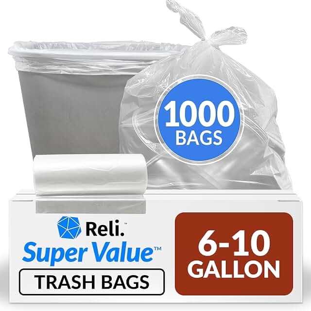reli. 6-10 gallon trash bags | 1000 bags | clear | bathroom | strong | garbage