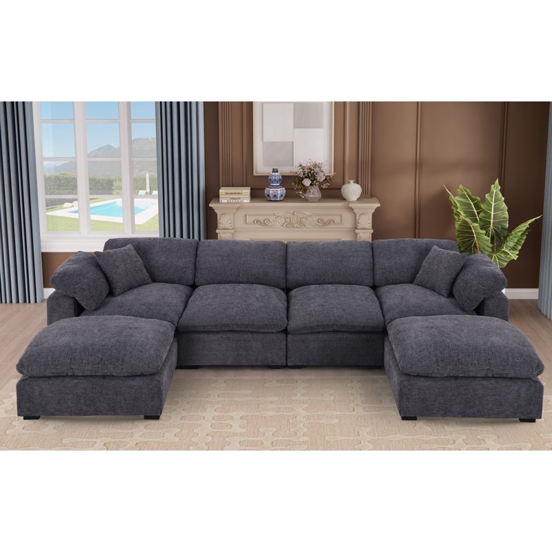 wilroy 6-piece comfy u-shaped sofa couch reversible chaise sectional(only ottoman)