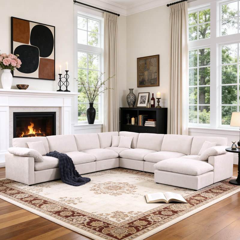 144" chenille modular sectional sofa 8 seat oversized upholstered (incomplete box 5/8)