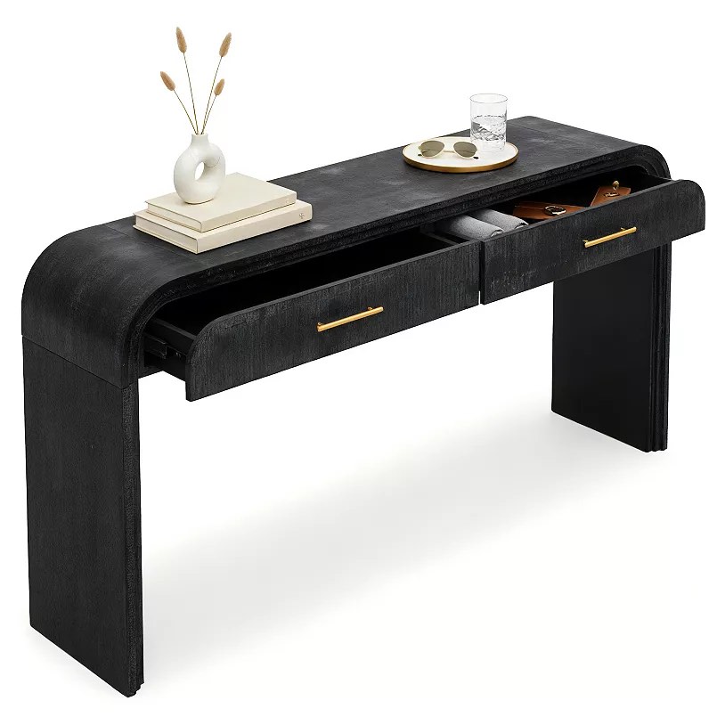 homy casa 59" wide retro console table with two drawers for entryway
