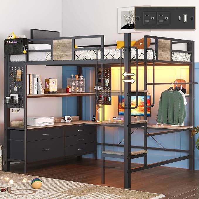 full loft bed with desk and 5 storage drawers (incomplete one box only)