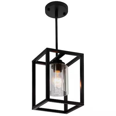 efperfect 1 light black square framed pendant with clear glass indoor retro