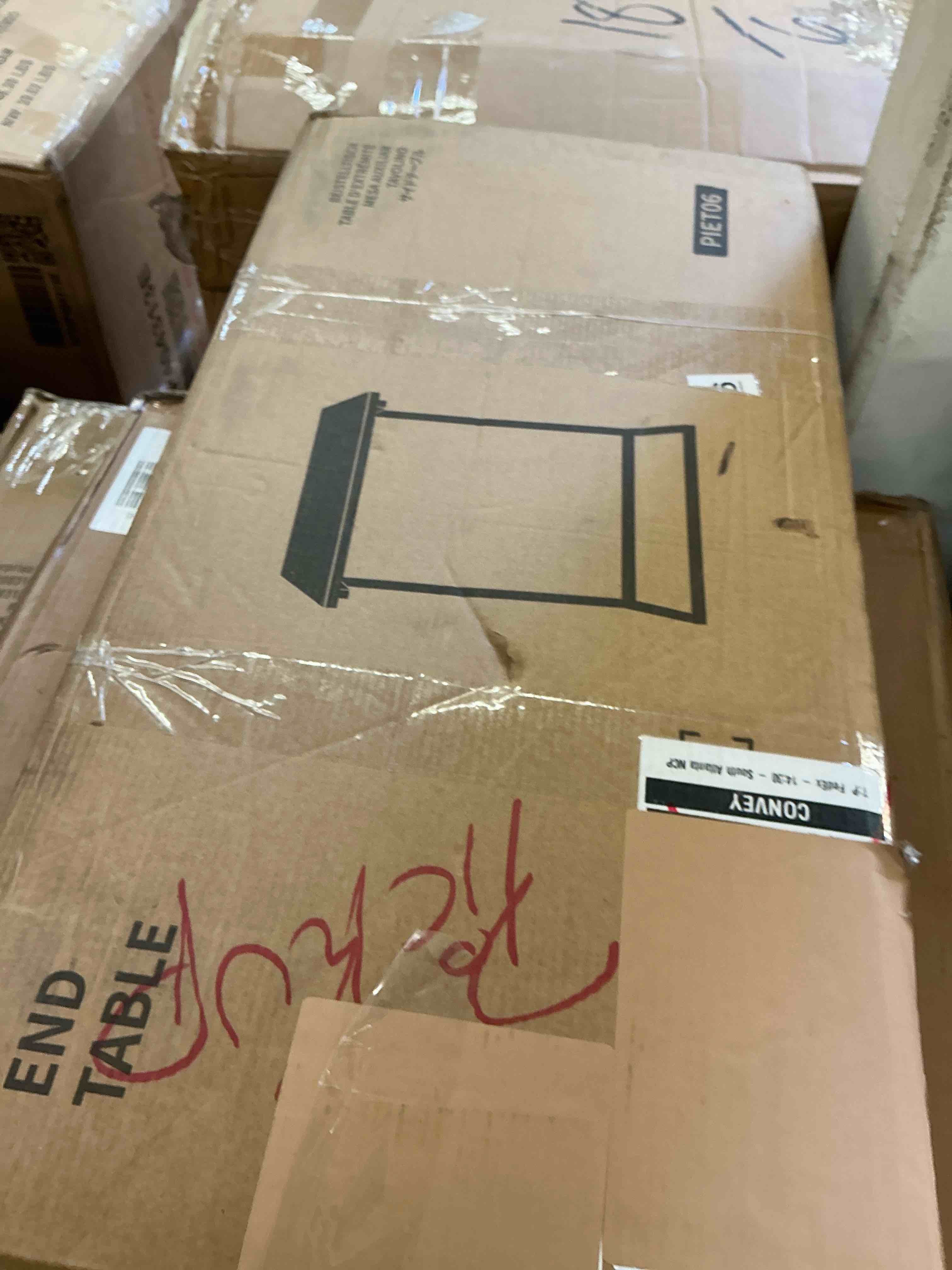 Condition photo showing Good Condition for pipishell c shaped end table 27 inches high, side table for couch slide under, c table sofa side end table for living room brown 11.8d x 19.7w x 27.2h in