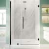 48 in. w x 72 in. h frameless pivot shower door in matte black with clear glass