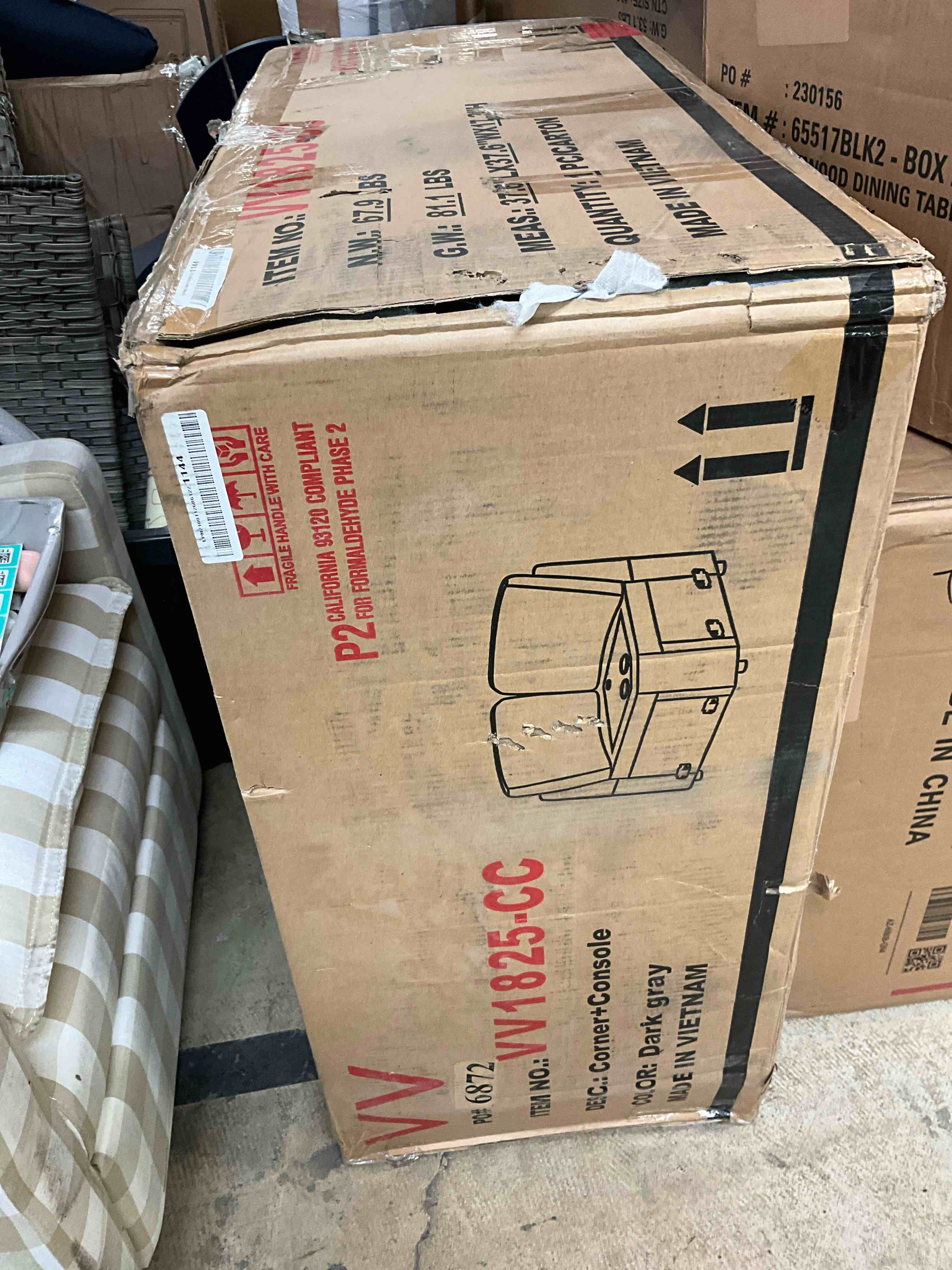 Condition photo showing Good Condition for chenille sectional sofa with storage ottoman, grey (incomplete one box only)