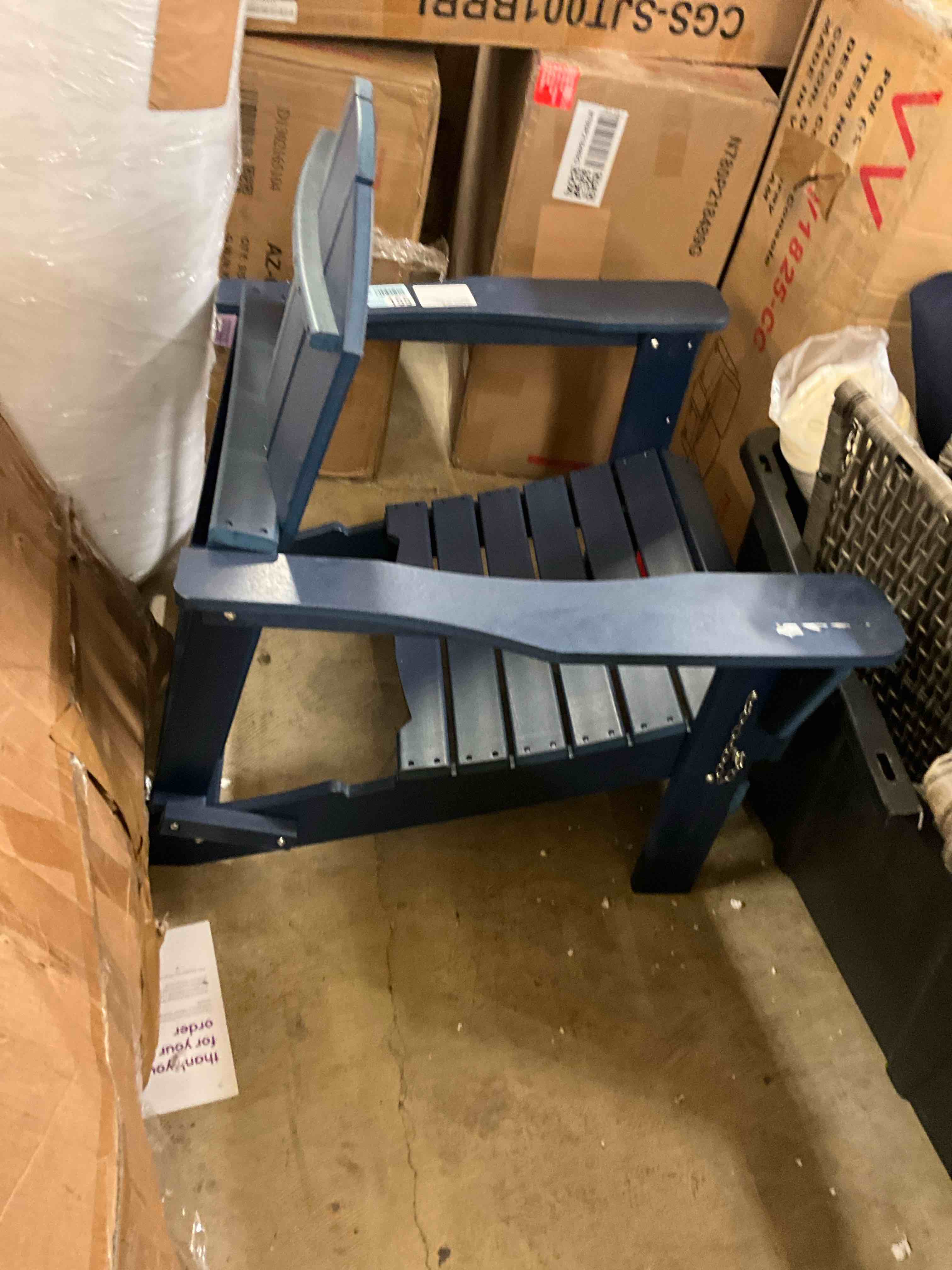 Condition photo showing As Is for shawnna weather- resistant outdoor adirondack chair