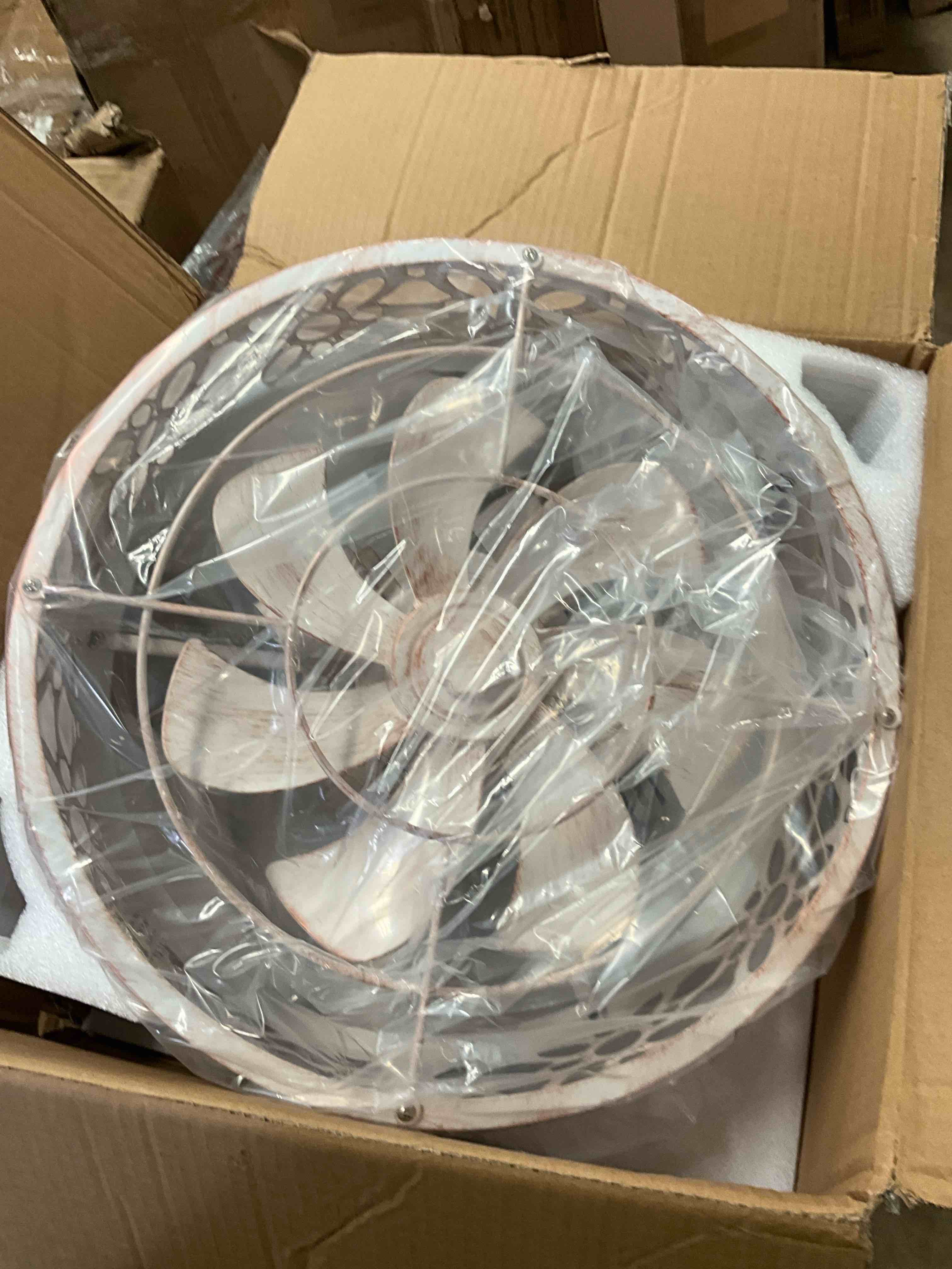 Condition photo showing Good Condition for airsurfer 16.5-inch white flush mount caged ceiling fan with dc motor and remote control (incomplete missing remote control)