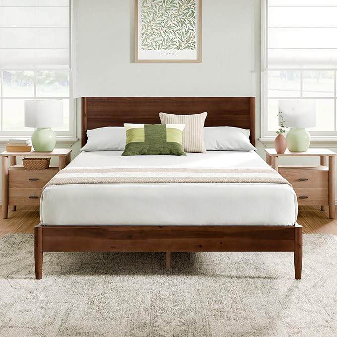zinus allen mid century wood platform bed frame, king
