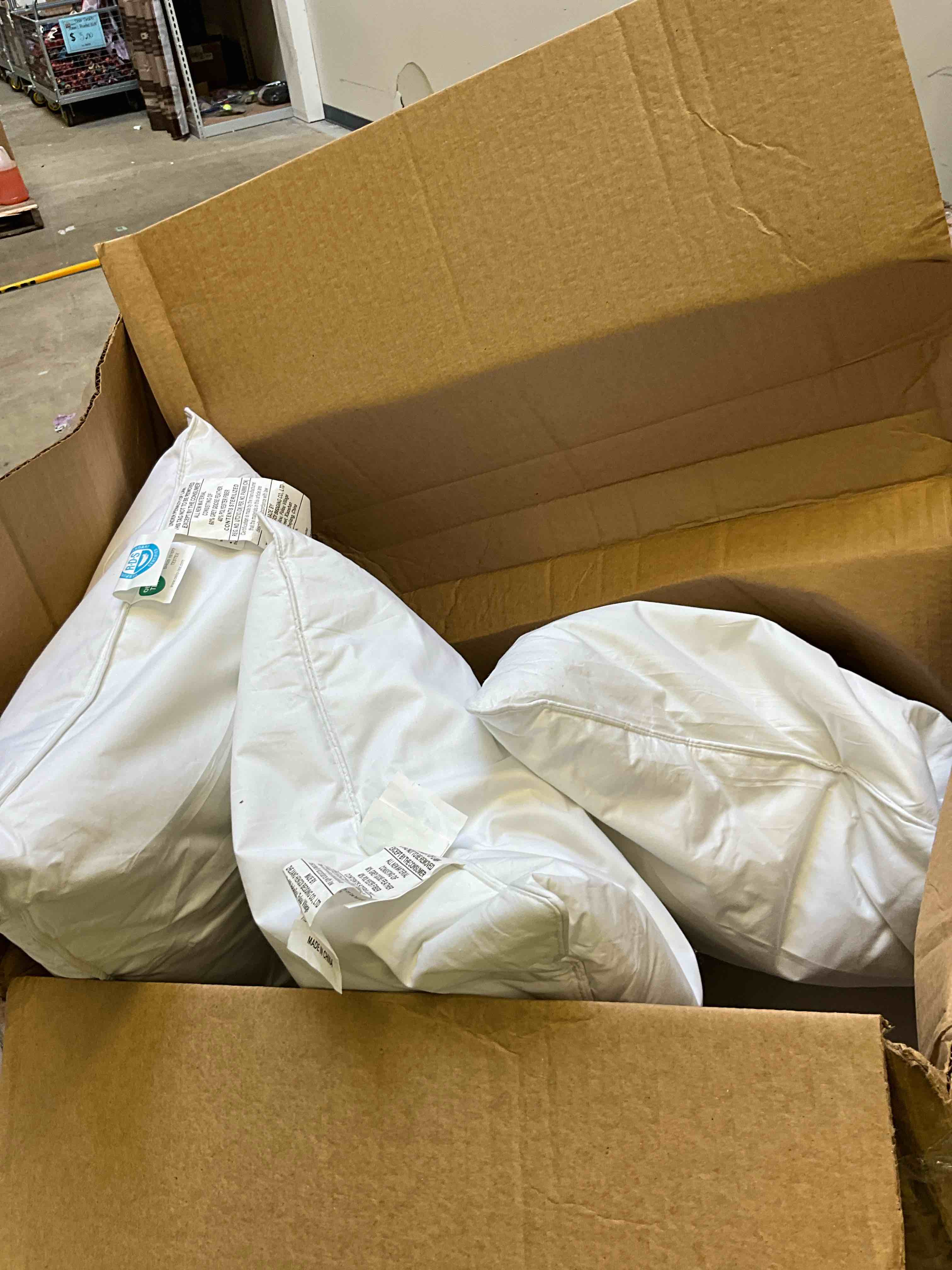 Condition photo showing As Is for bed pillows standard size set of 4