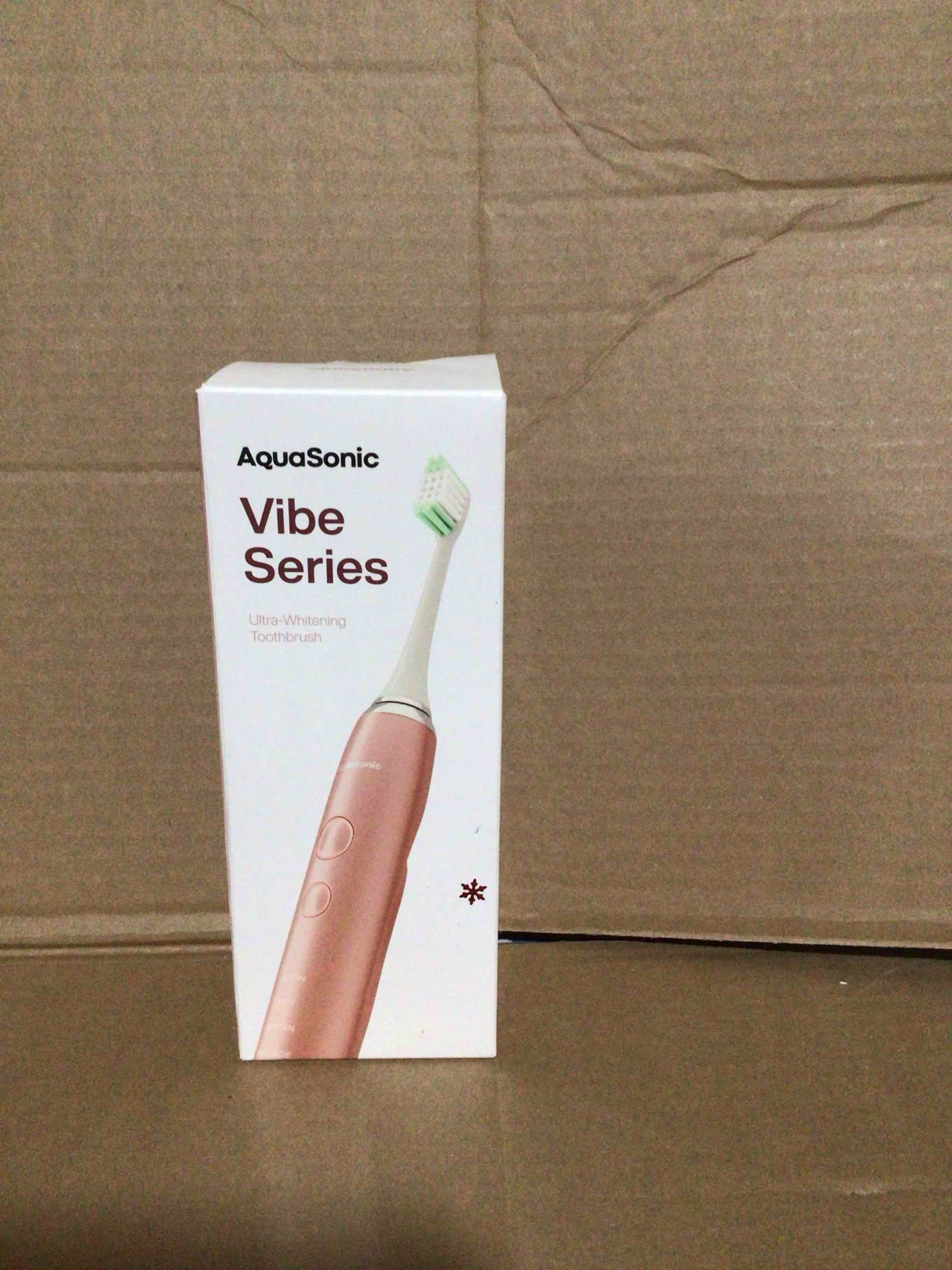 Condition photo showing New/Like New for Aquasonic Vibe Series Ultra-Whitening Toothbrush – ADA Accepted Electric Toothbrush - 8 Brush Heads & Travel Case – 40,000 VPM Motor & Wireless Charging - 4 Modes w Smart Timer – Satin Rose Gold