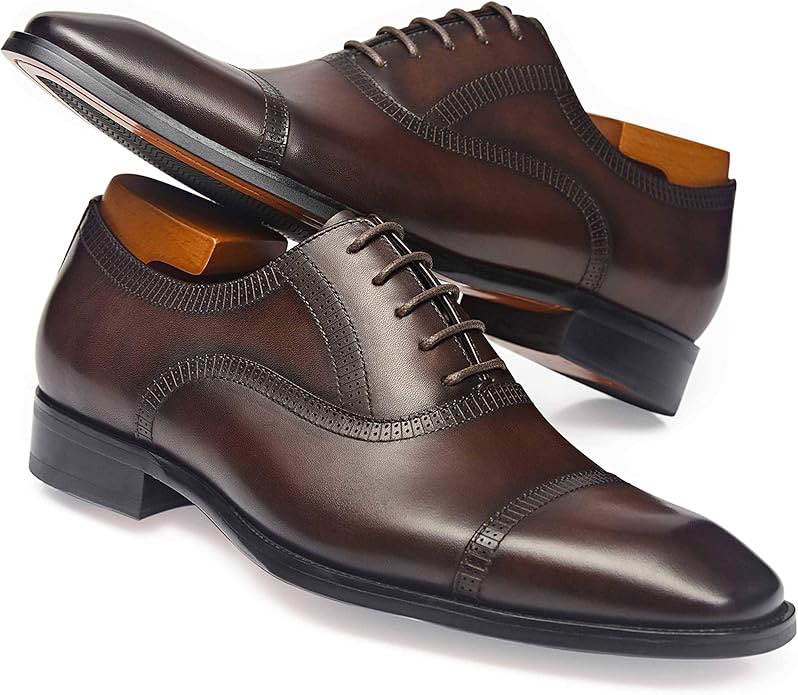 Men's Dress Shoes Formal Oxford Leather Wingtip Lace Up Shoes for Men Size 9 .5 