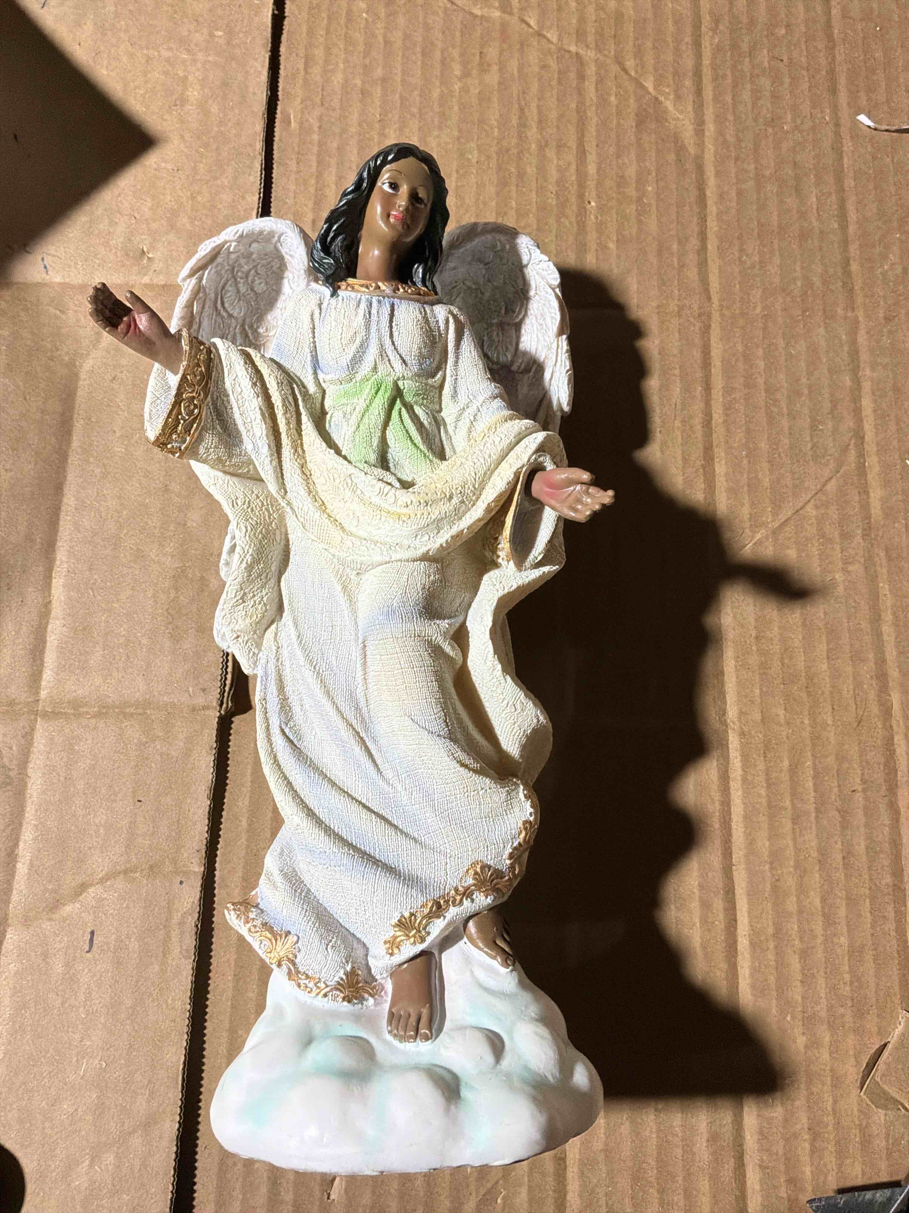 Condition photo showing New/Like New for NORTHLIGHT 13.5" Heavenly Gardens Peace and Love Distressed Ivory Angel with Dove Outdoor Patio Garden Statue Visit the Northlight Store