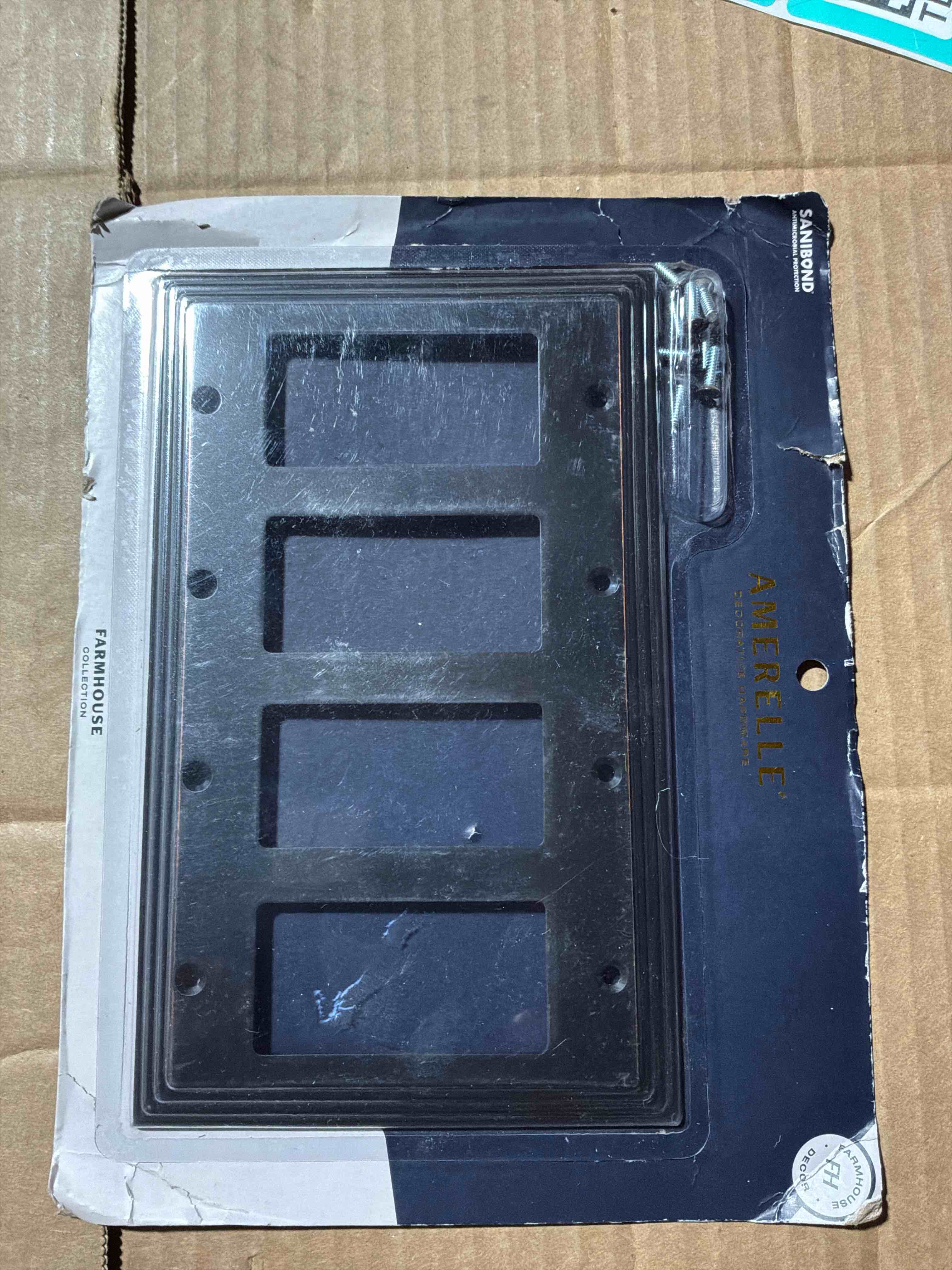 Condition photo showing New/Like New for Amerelle Steps Quadruple Rocker Cast Metal Wallplate in Aged Bronze