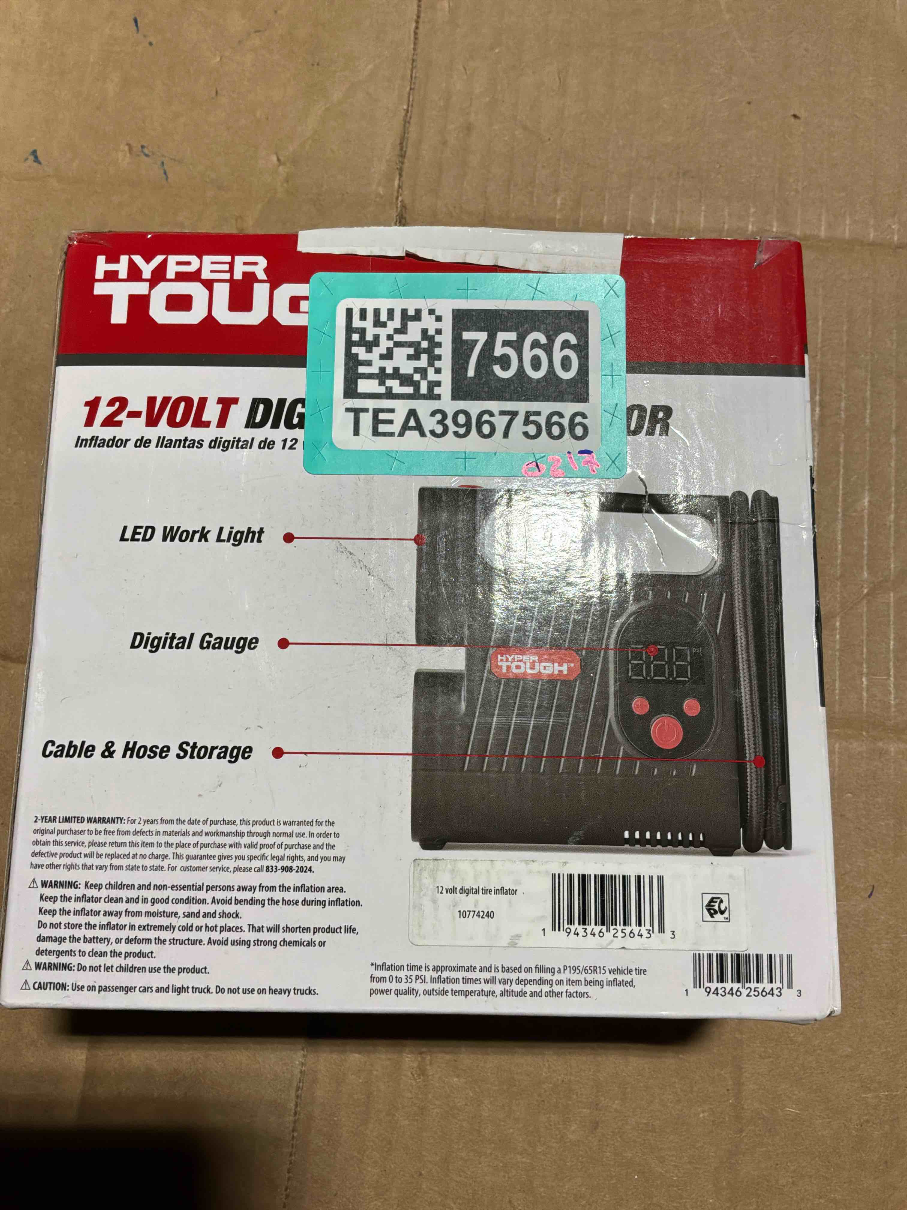 Hyper Tough DC 12V Digital Car Tire Inflator with Auto-off Function 100psi