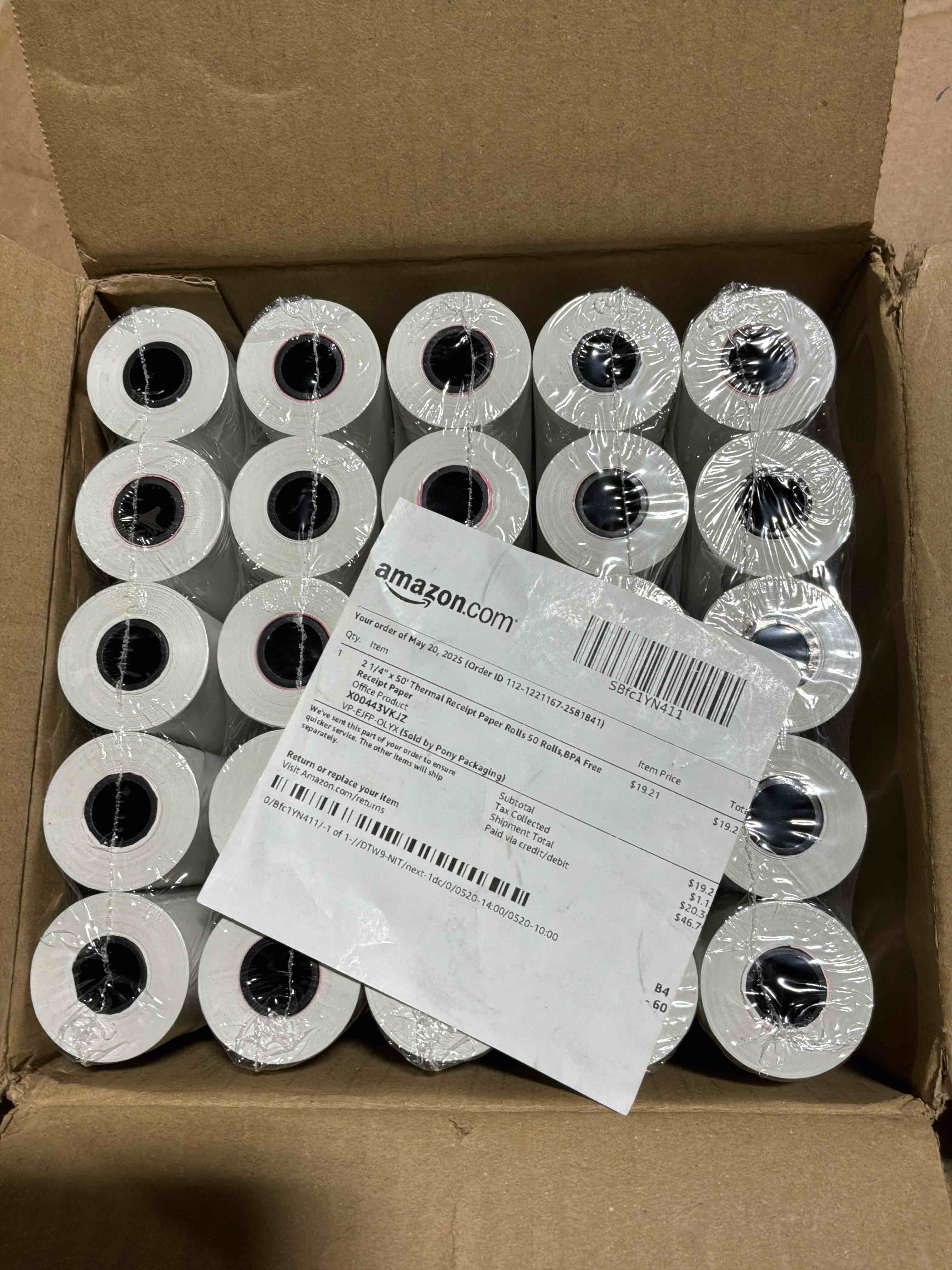 50 rolls) 2 1/4 x 50 thermal paper rolls, bpa free thermal receipt paper rolls, 2.25 inch width and 50 ft longth per thermal paper receipt roll