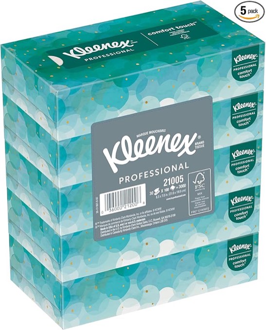 kleenex® 2-ply facial tissue, flat, 100 tissues per box, pack of 5 boxes