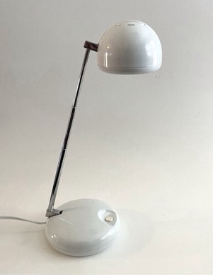 this is a vintage mid-century modern chrome eyeball table lamp, vintage 1980’s HALOGEN BULB DESK LAMP BRUSHED NICKEL (similar)