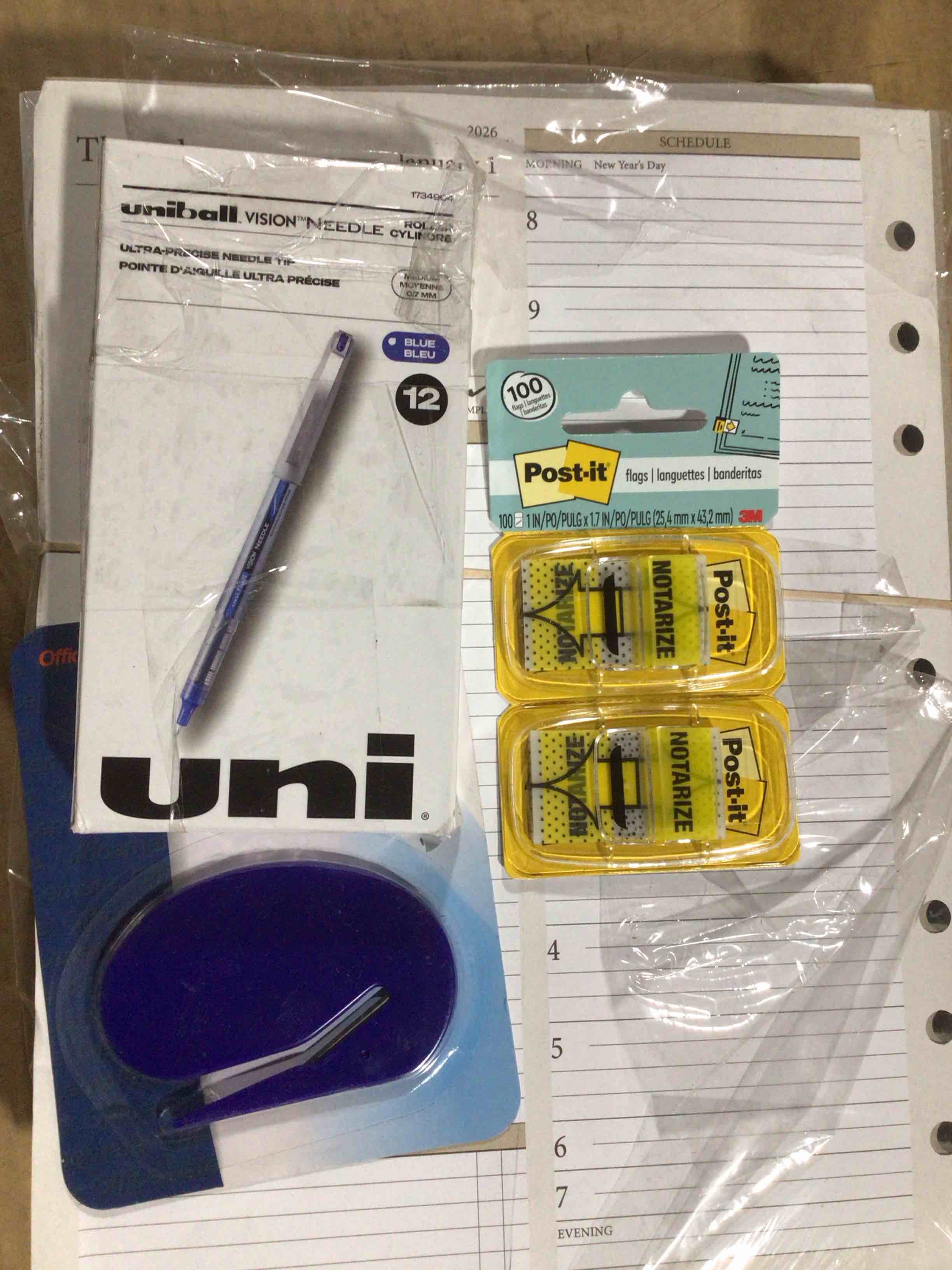Condition photo showing New/Like New for AT A GLANCE daily/ monthly planner, post it flags, letter opener, ultra precise needle tip pen, office bundle