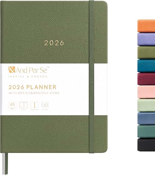 2025 planner, olive green weekly/yearly planner