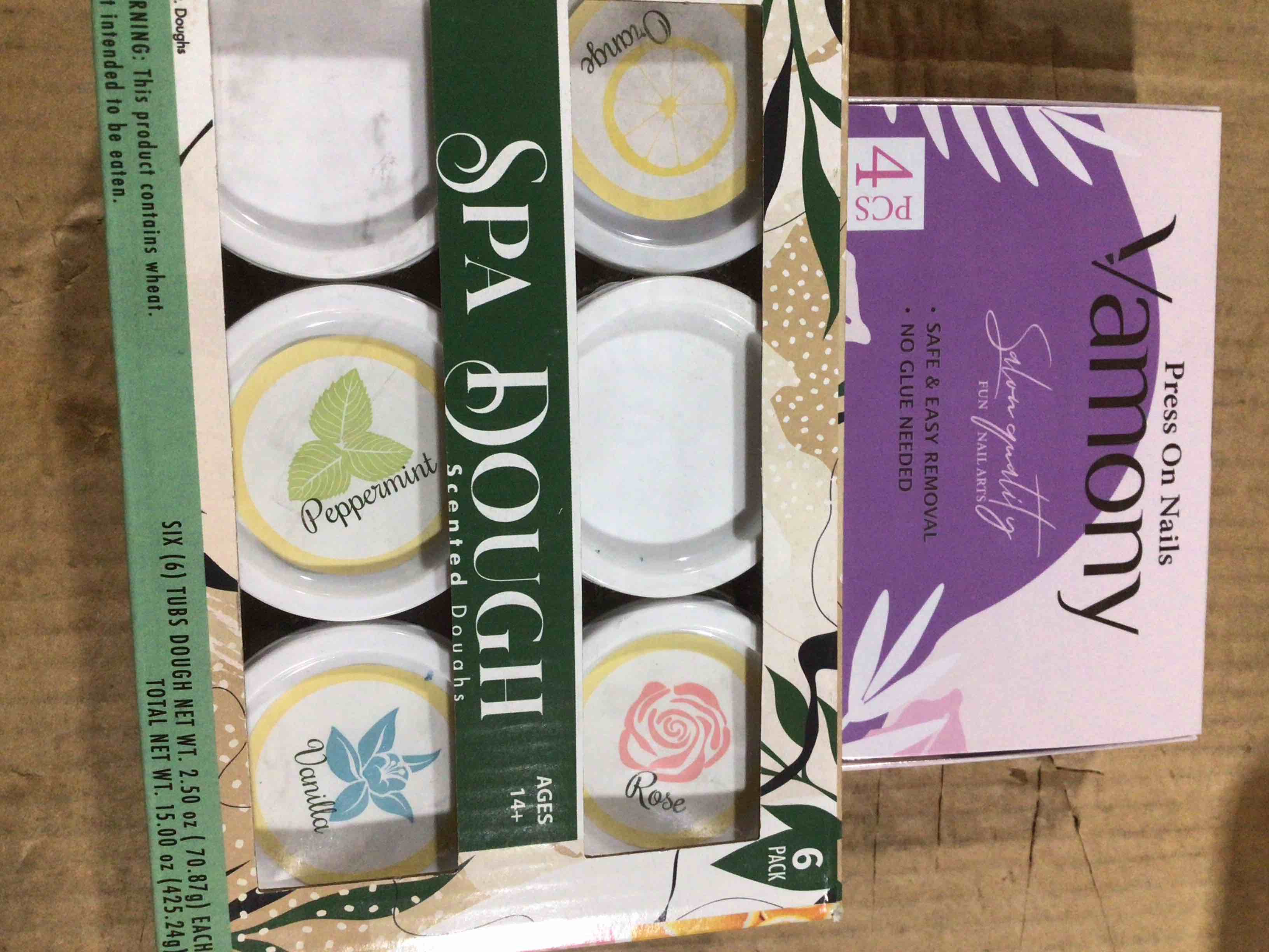 Condition photo showing New/Like New for spa dough scented doughs (similar) + press on nails set