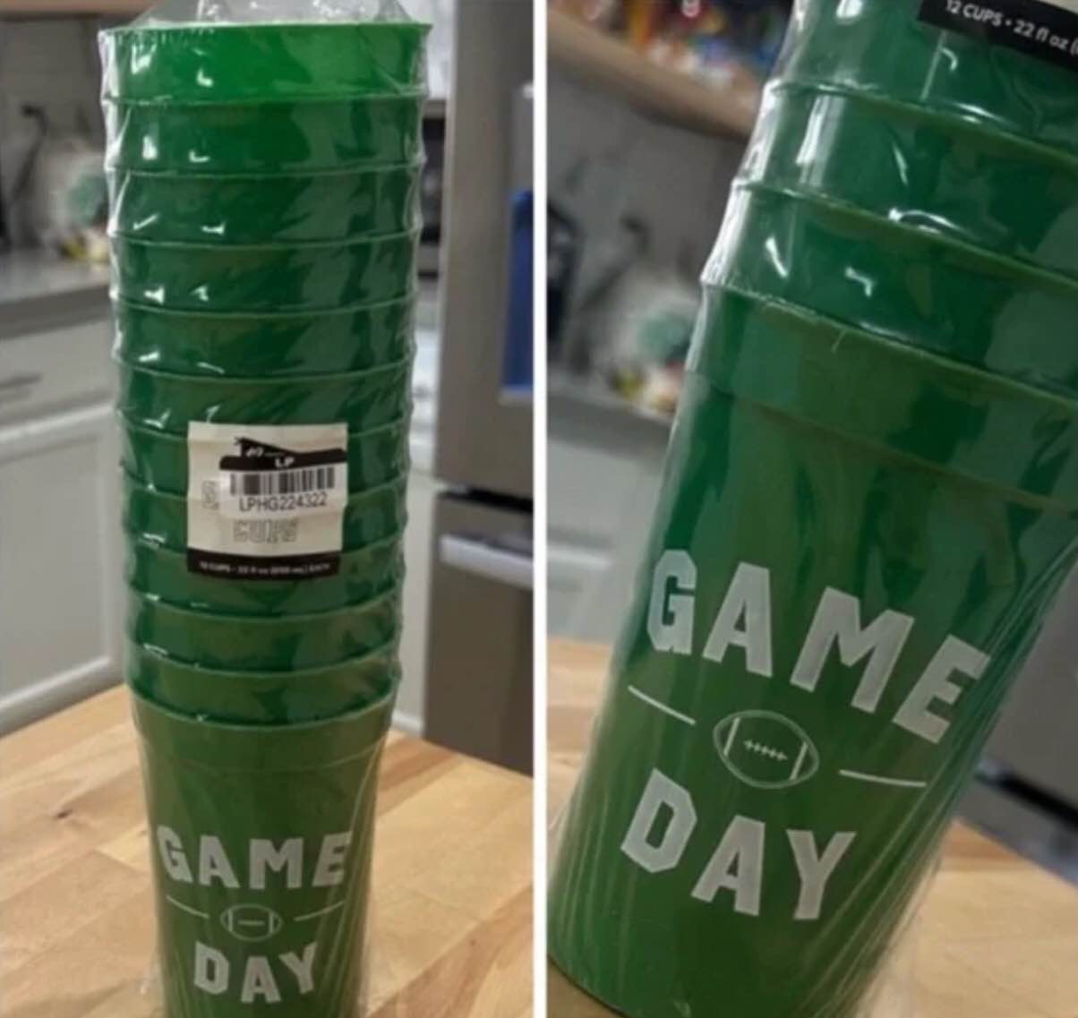 12ct “game day” green plastic cups 2 packs
