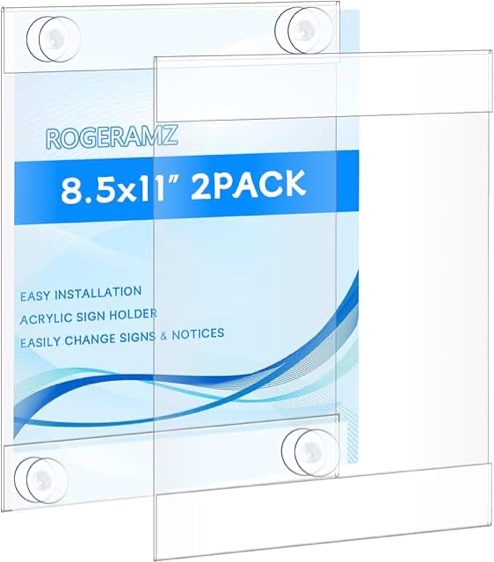 sign frame with suction cups 5.5”w x 8.5”H 