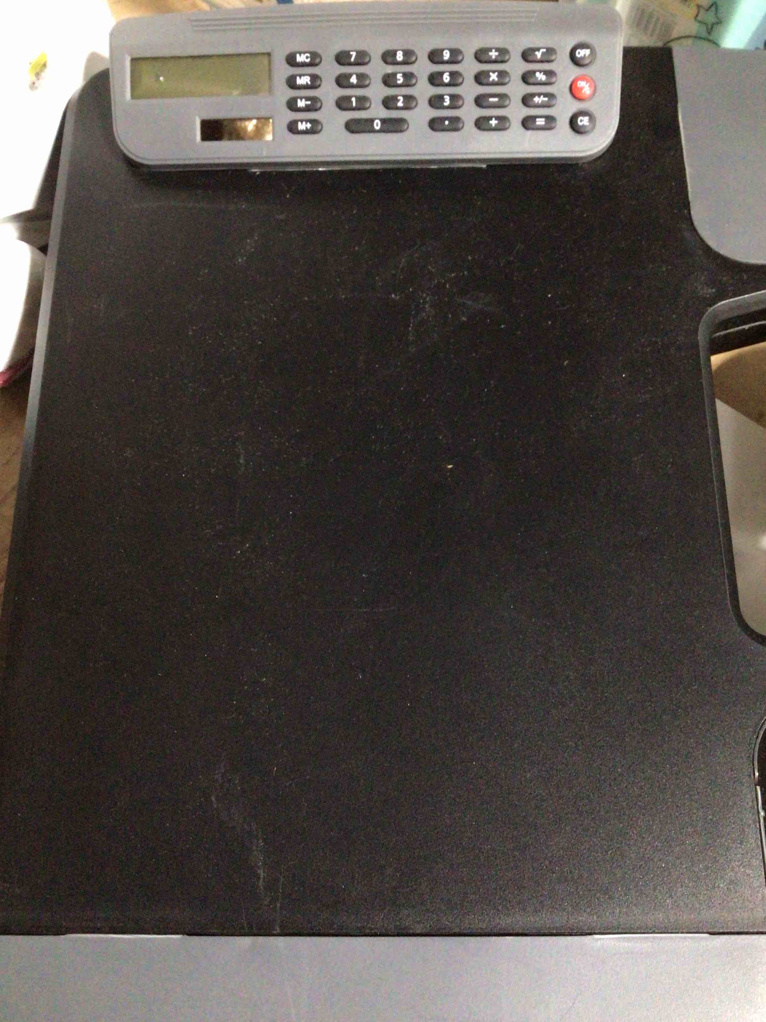 Condition photo showing New/Like New for plastic folder with calculator & clipboard, (black)