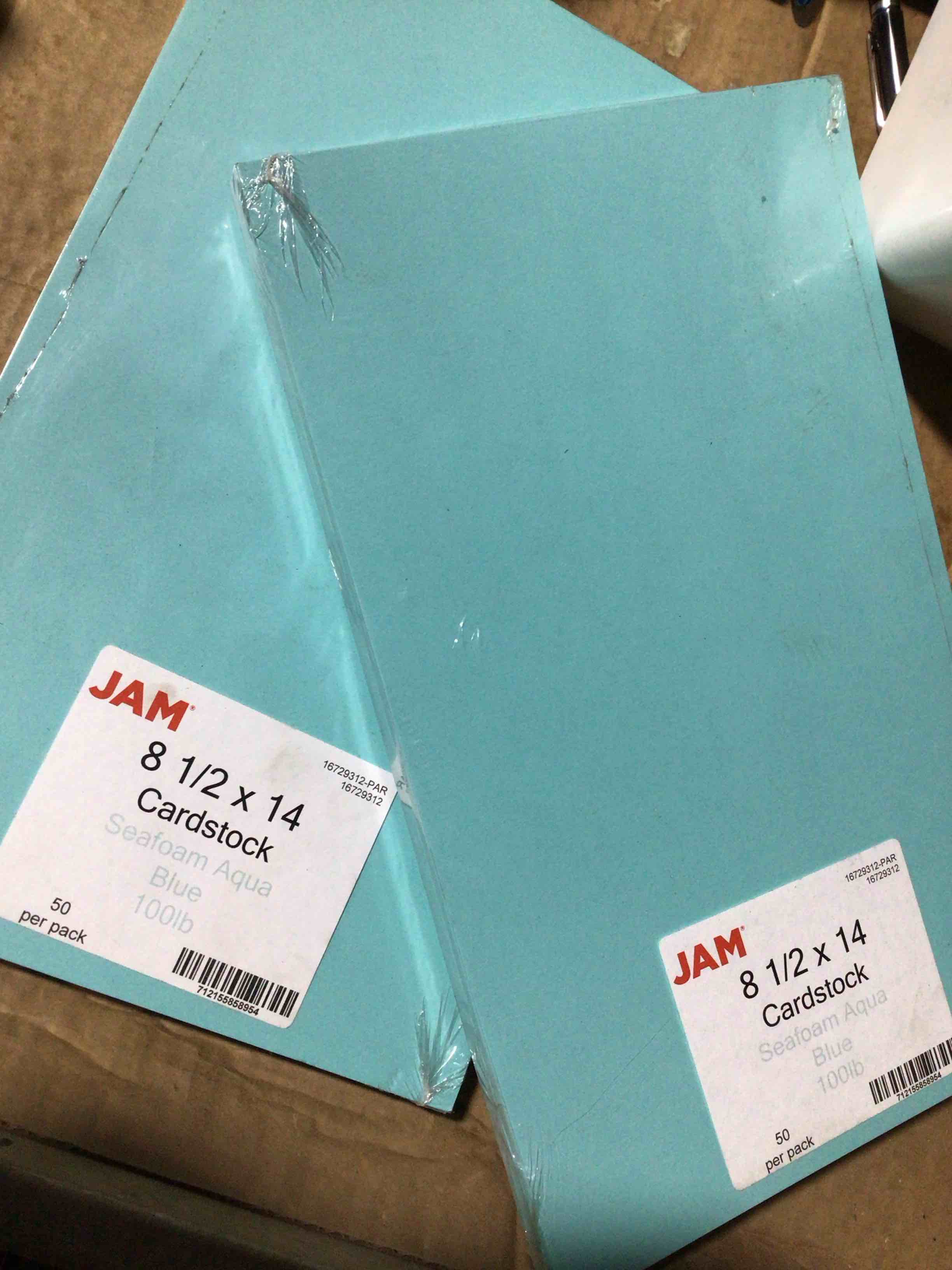 Condition photo showing New/Like New for JAM 81/2x 14 card stock seafoam aqua blue x2 pack