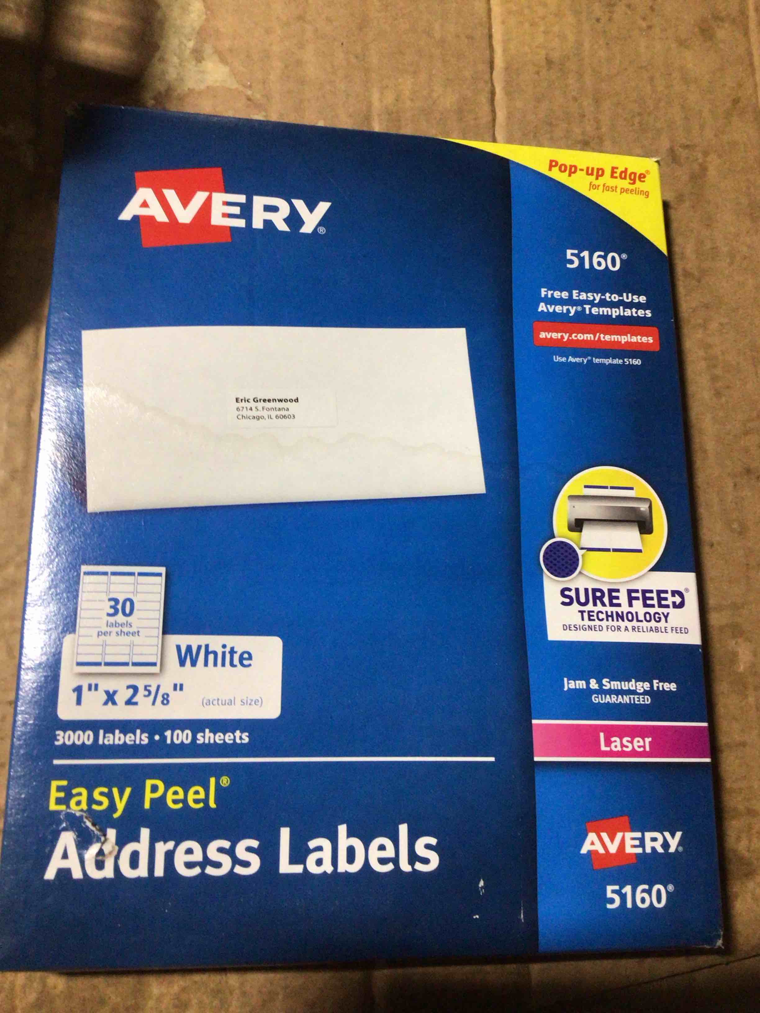 Condition photo showing New/Like New for AVERY address labels easy peel