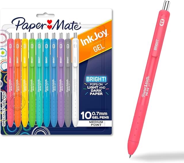 paper mate inkjoy gel pens, pops on dark and bright paper