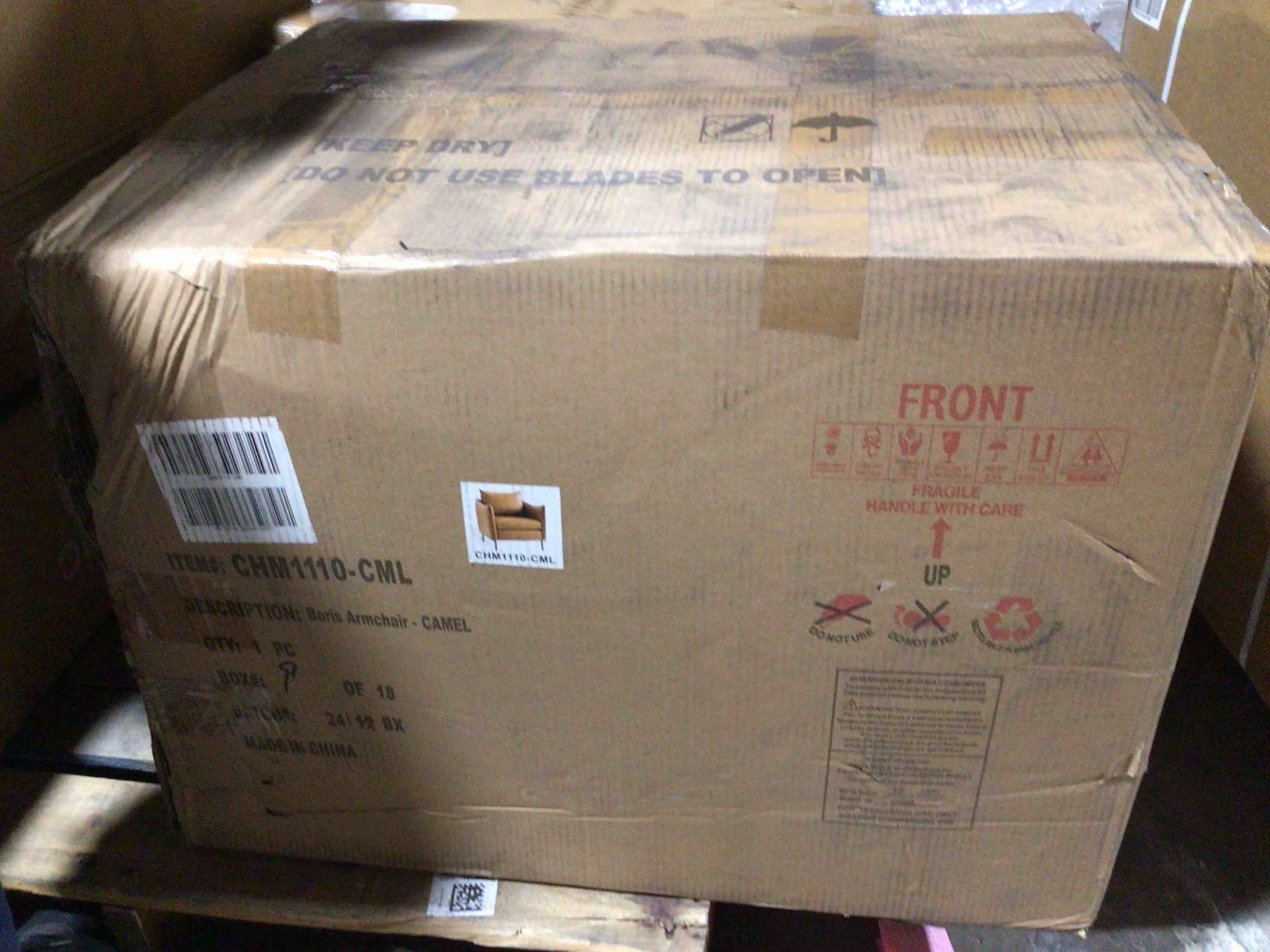 Condition photo showing New/Like New for HULALA HOME Leather Armchair, Modern Faux Leather Accent Armchair Upholstered Living Room Chairs with Moveable Cushion for Living Room, Office, Reading, Customer Reception, Camel