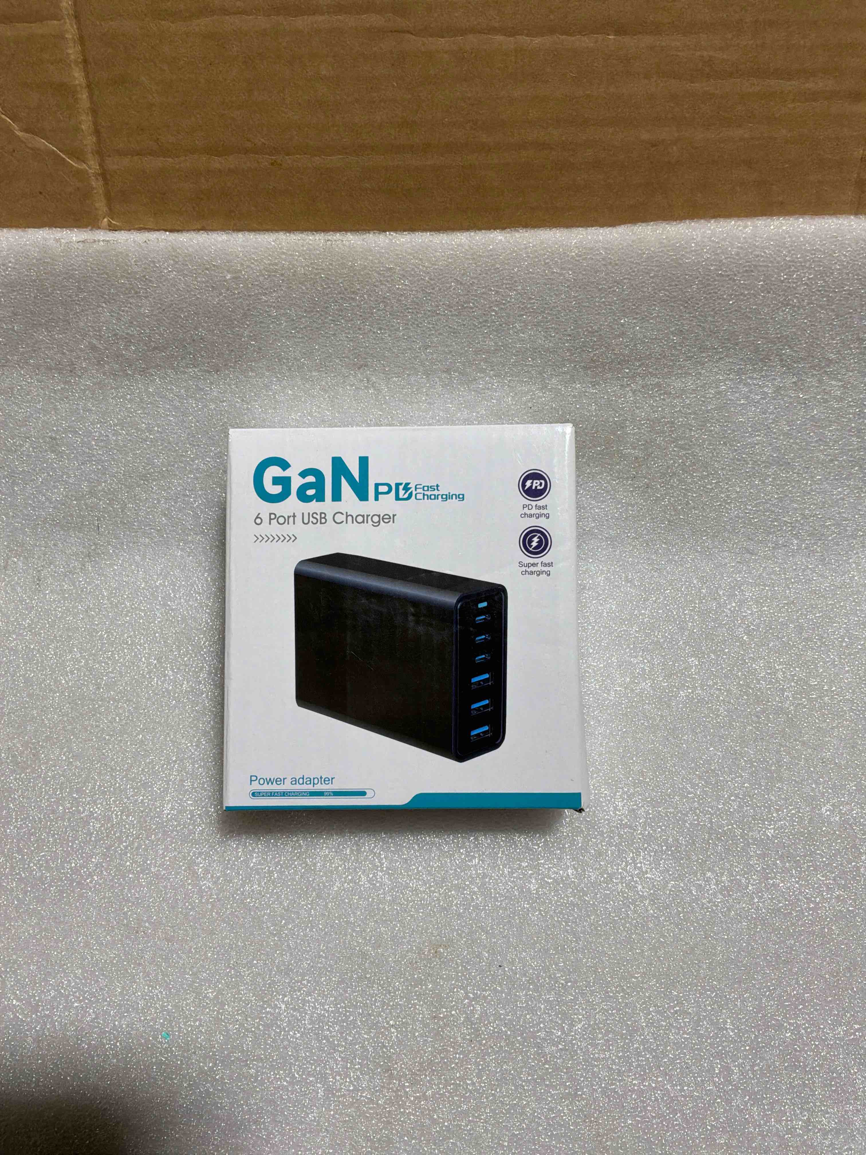 Condition photo showing New/Like New for 105W USB C Fast Charger, 6-Port Desktop GaN USB Charging Station Hub, USB C Charger Block Wall Charger for iPhone 17/16/15/14/13/12/11, iPad, Samsung and More (Cable Organizer Included) Black