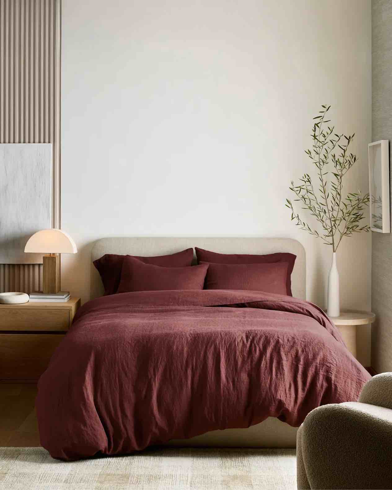 quince- european linen king/cal king duvet cover burgundy without sham set